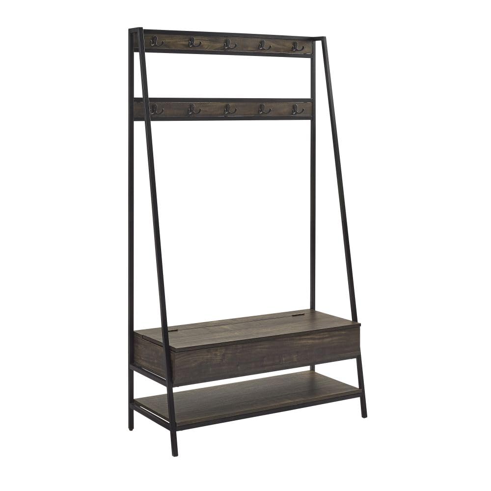 Crosley Jacobsen Hall Tree with Storage Bench, Shoe Shelf & Coat Hooks - Brown Ash Entryway Organizer for Coats, Shoes & Home Decor