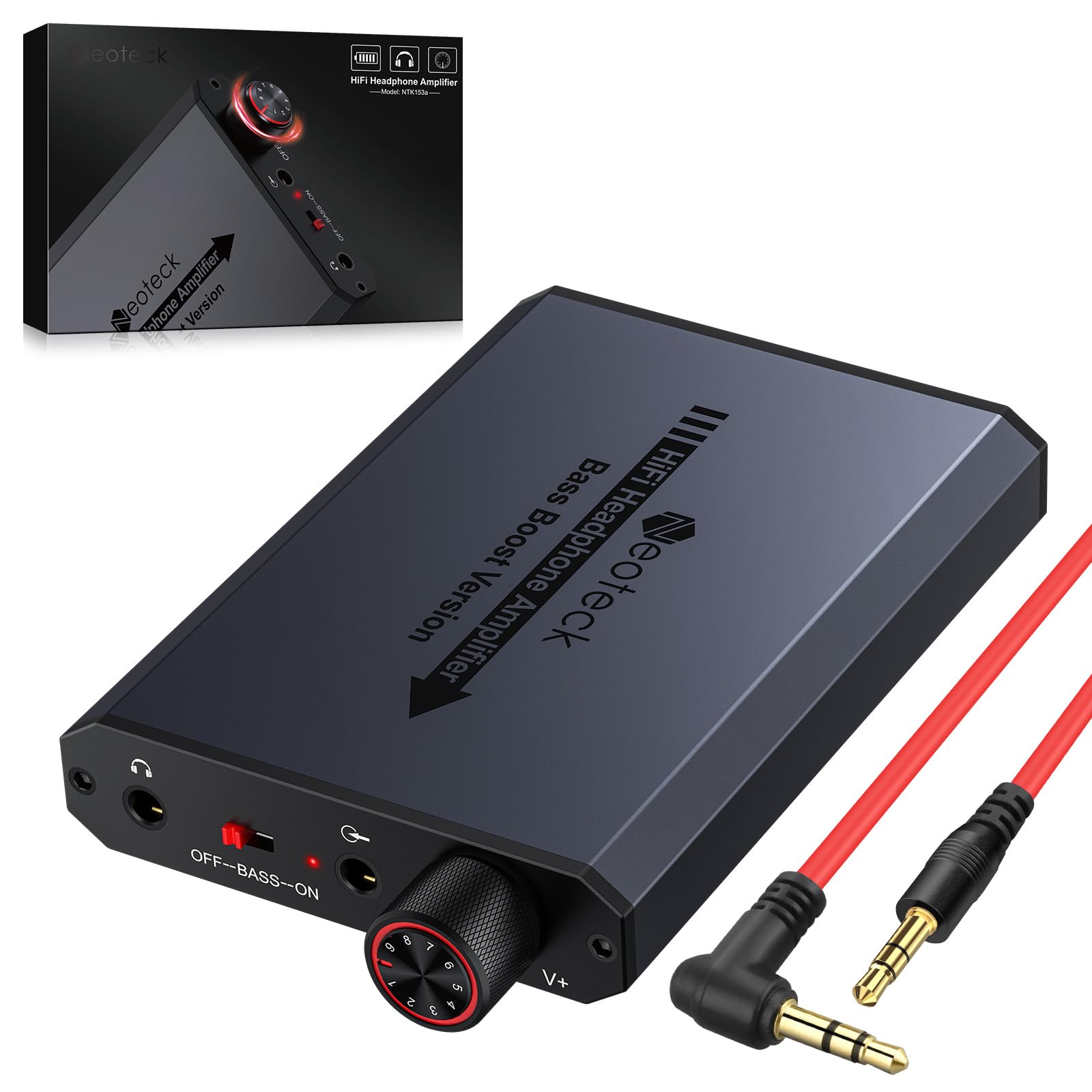 Neoteck Portable HiFi Headphone Amplifier with Bass Boost - 3.5mm Audio Enhancer for 16-150 Ohm Headphones - Aluminum Matte Surface - Compatible with Mac, iPhone, iPad, MP3/MP4 Players, PS4/PS5 Controllers - Perfect for Gaming, Music Production & Audiophile Listening