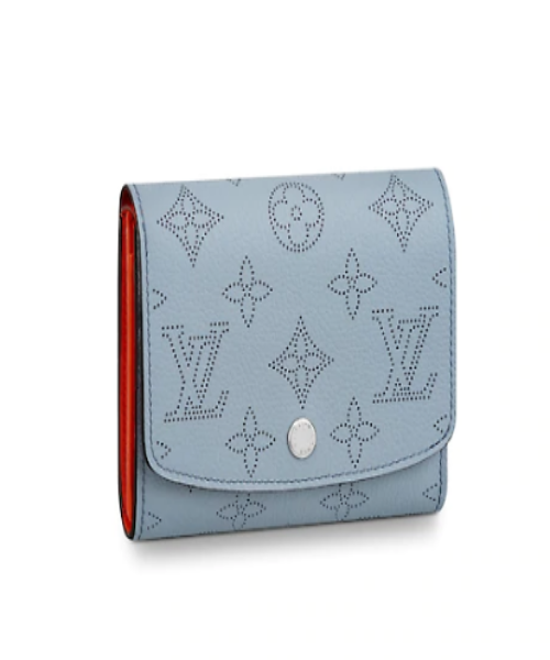 Louis Vuitton Iris Compact Wallet in Mahina Leather - Blue Horizon & Pumpkin Color - Perfect for Everyday Use & Travel Accessories