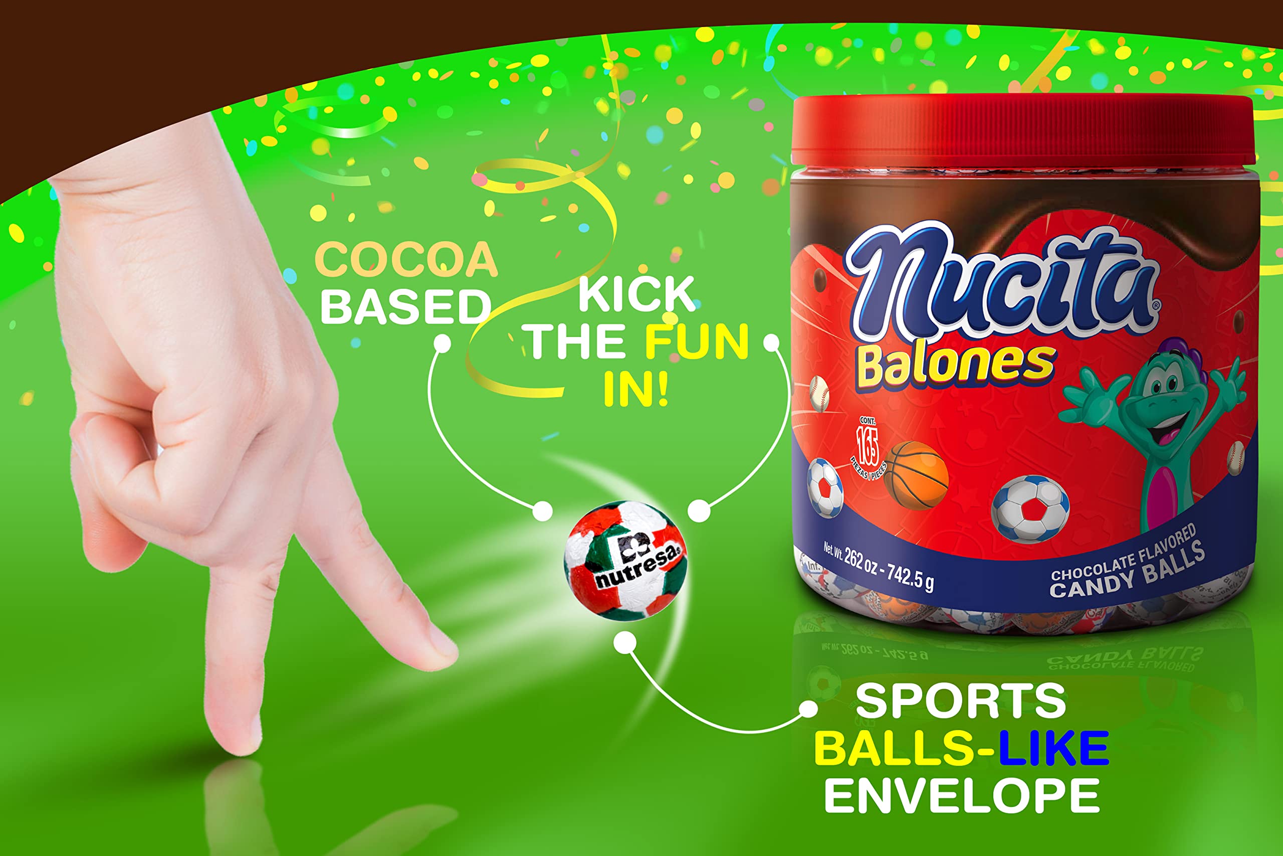 Nucita Chocolate Sports Balls Jar - Assorted Chocolate Flavored Candy (Basketball, Baseball, Soccer) - 165 Pieces (26.2oz) - Perfect for Birthday Parties, Sports Events & Holiday Gift Giving