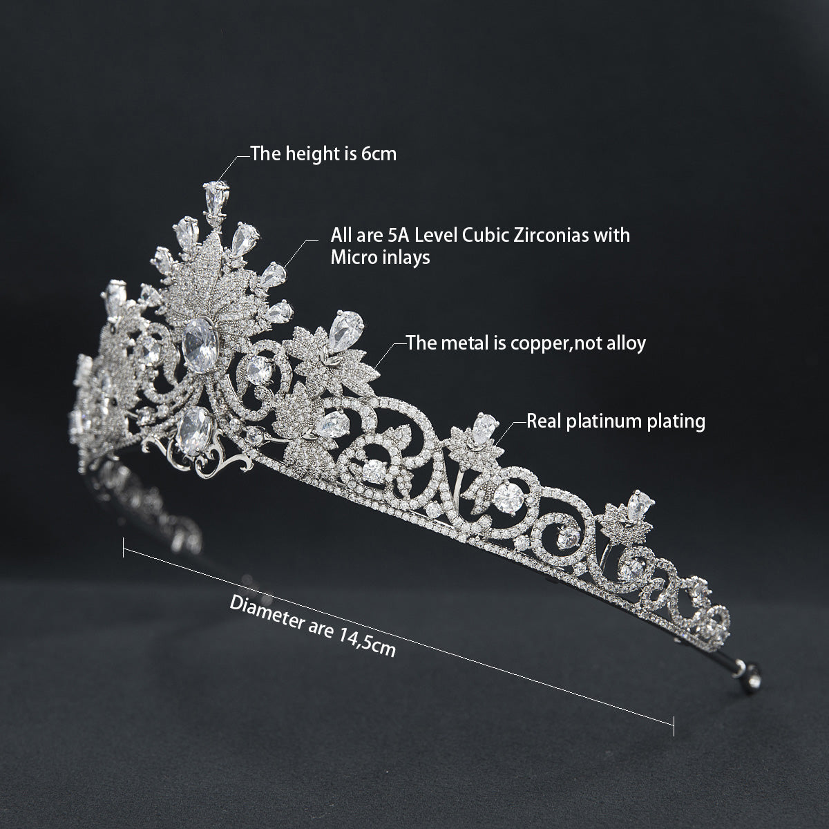 Elegant Cubic Zirconia Princess Wedding Tiara for Bride - Crystal Rhinestone Bridal Crown for Women - Perfect for Weddings, Prom, Pageants & Special Occasions