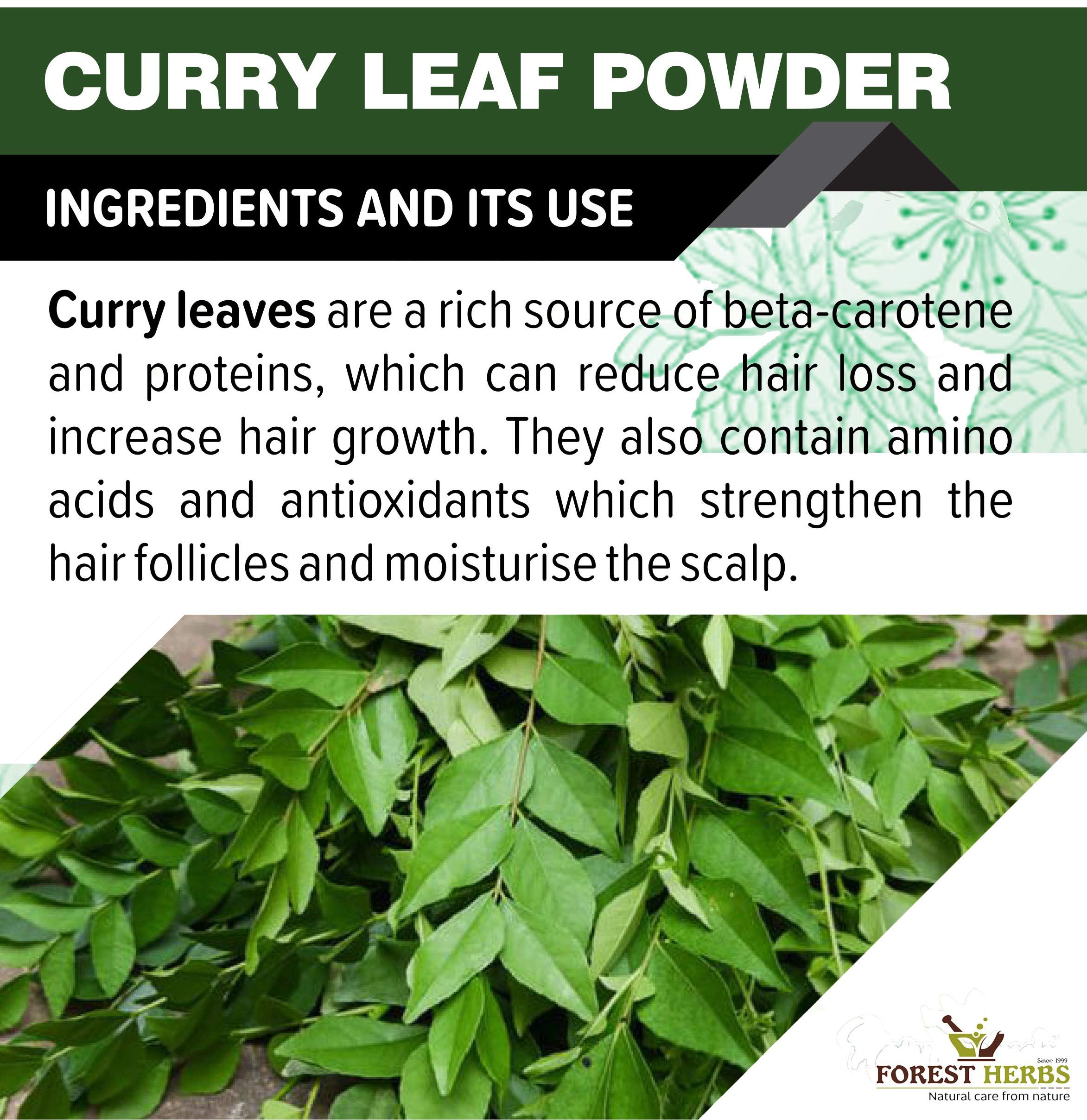 100% Pure Curry Leaves Powder 200G | Sun-Dried & Stemless | Promotes Strong & Shiny Hair Growth | Natural Ayurvedic Herbal Supplement | For Hair Masks, Tea & Cooking | USDA Organic Certified