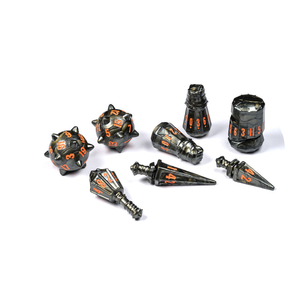 PolyHero Warrior Dice Set - 7-Piece Steel Grey RPG Dice for Dungeons & Dragons, Pathfinder & Tabletop Gaming - Perfect for D&D Campaigns, Board Games & Collectors