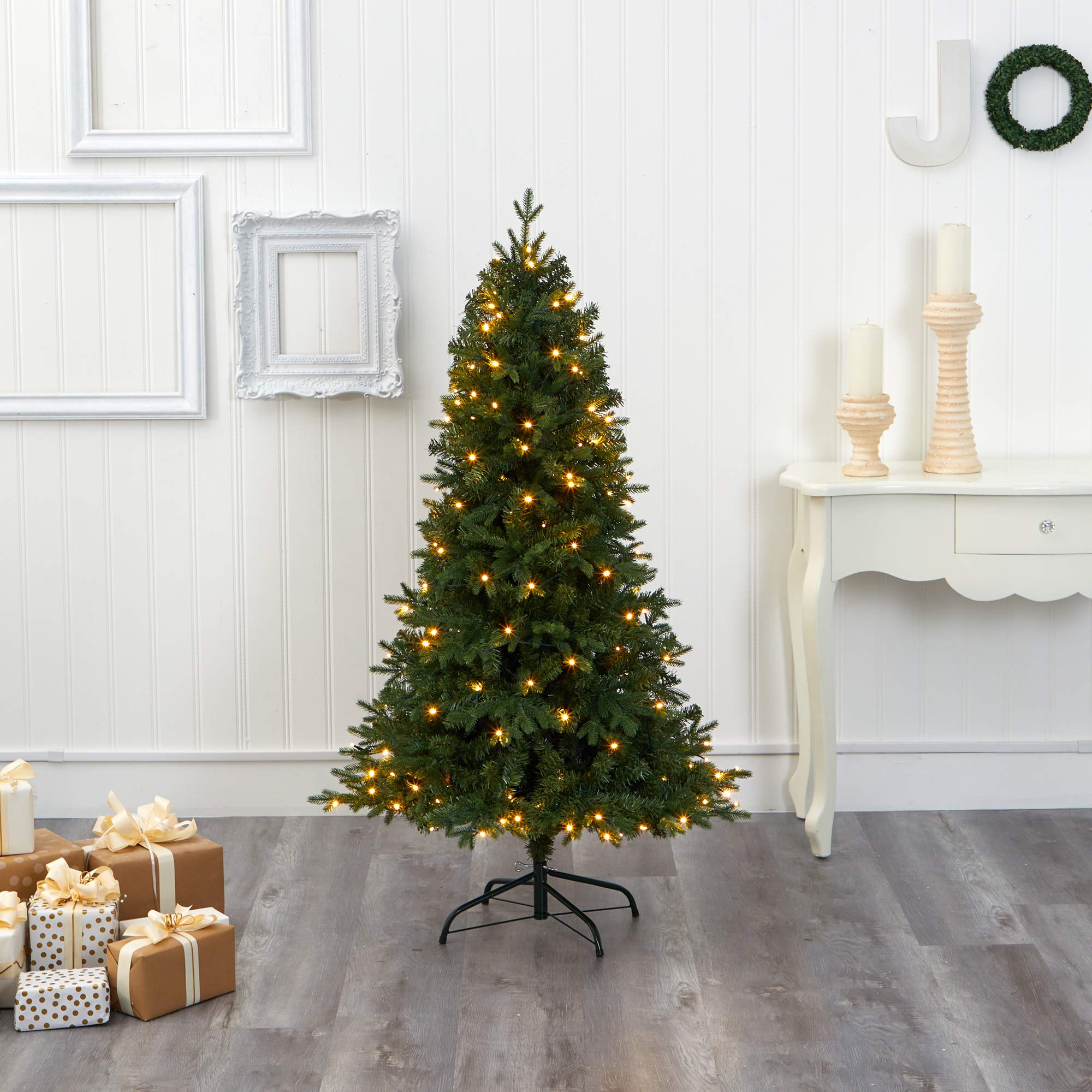 Nearly Natural 5ft Vermont Fir Artificial Christmas Tree with 150 Clear LED Lights - Perfect for Holiday Home Decor, Office, and Indoor Christmas Celebration