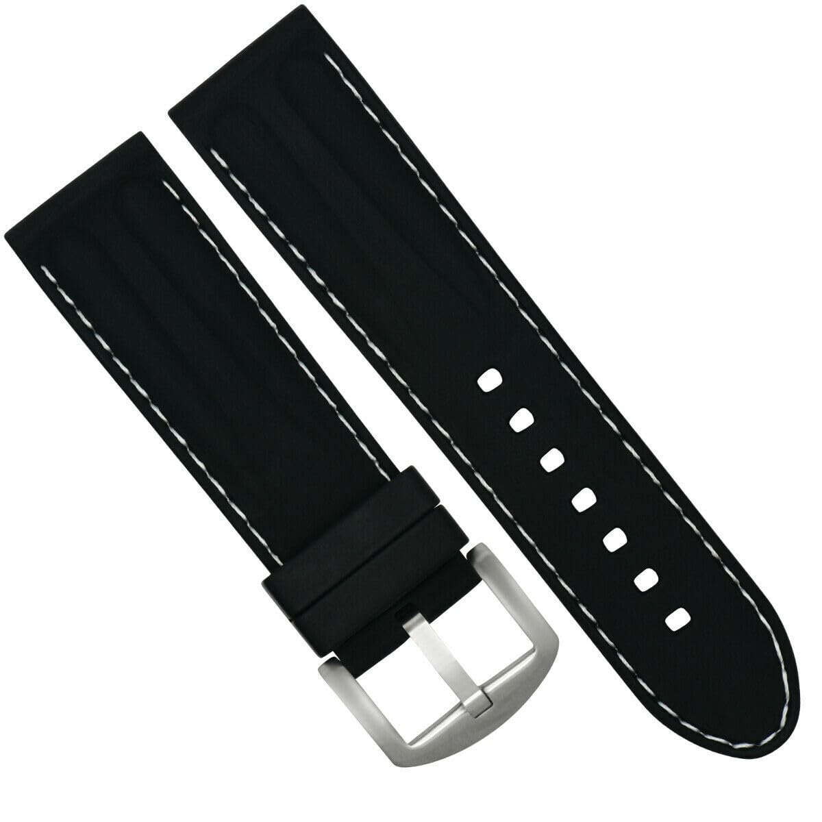 18mm Rubber Diver Watch Band Strap for Citizen Eco Drive - Black with White Stitching | Waterproof Replacement Strap for Swimming, Diving & Outdoor Activities
