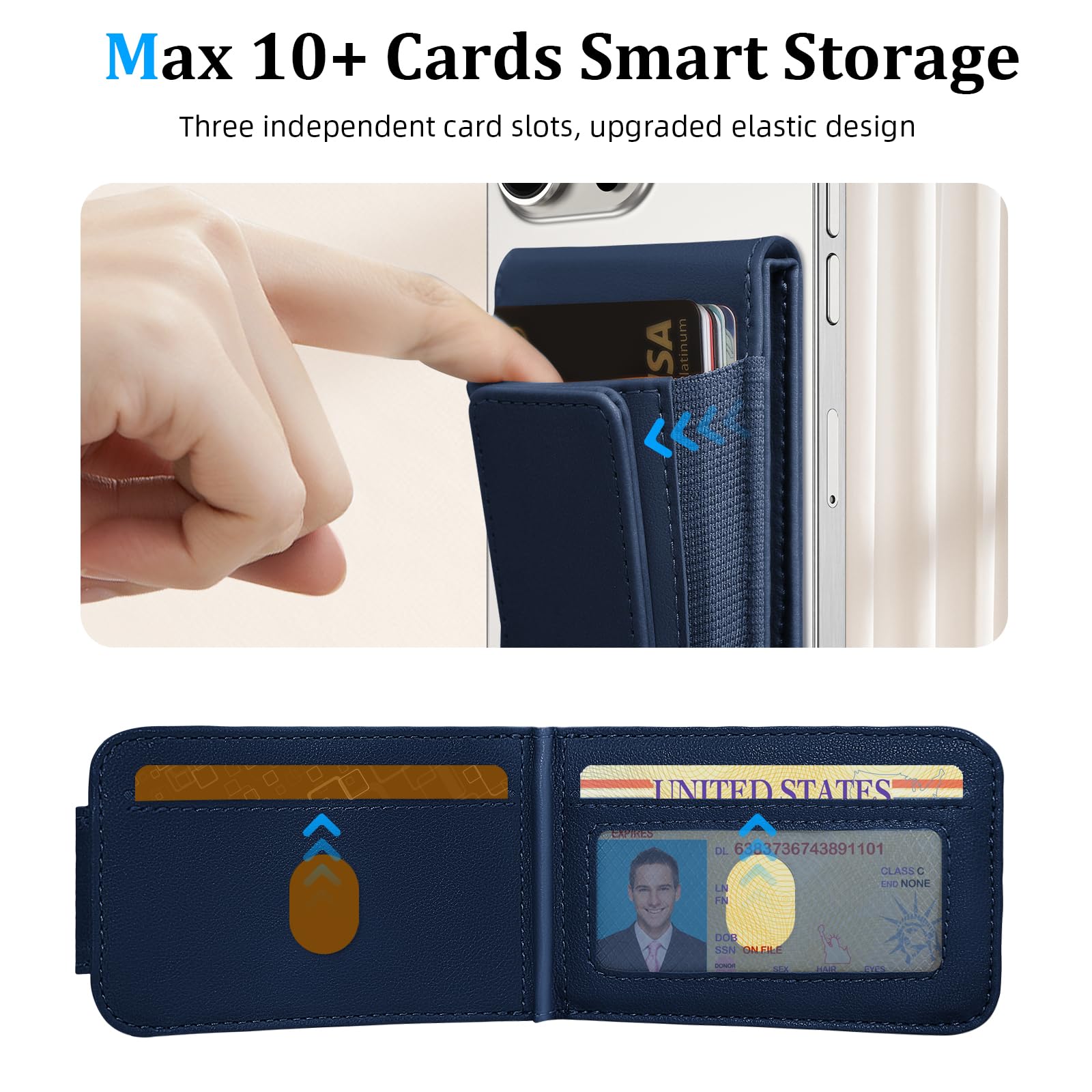 Magnetic Phone Wallet for iPhone 16/15/14/13/12 Pro Max Plus - Detachable MagSafe Wallet with Adjustable Stand & Money Clip | Holds 10+ Cards | Perfect for Travel, Shopping & Everyday Use