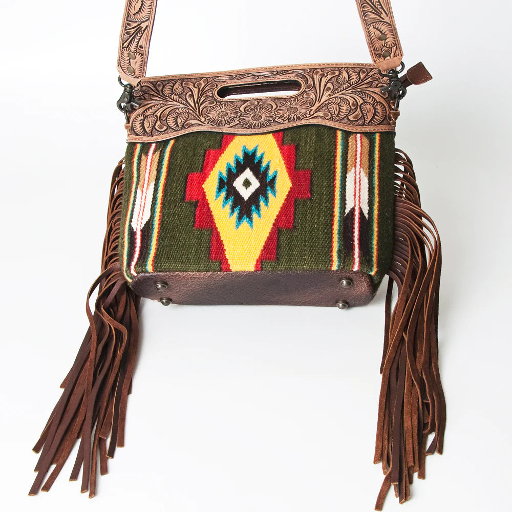 Stylish American Darling Green Aztec Floral Tooled Leather Purse - Perfect for Casual Outings, Parties & Everyday Use