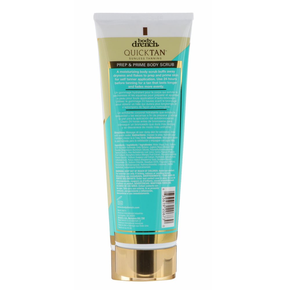 Body Drench Quick Tan Sunless Tanning Prep & Prime Exfoliating Body Scrub - 7 oz | Pre-Tan Skin Prep for Smooth, Even Glow | Perfect Before Self Tanner & Spray Tan Application