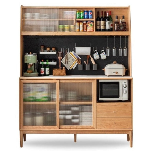 Solid Oak Wood Sideboard Buffet Cabinet - Multi-Functional Storage for Dining Room, Living Room & Entryway - Rustic Farmhouse Style Furniture for Home Decor