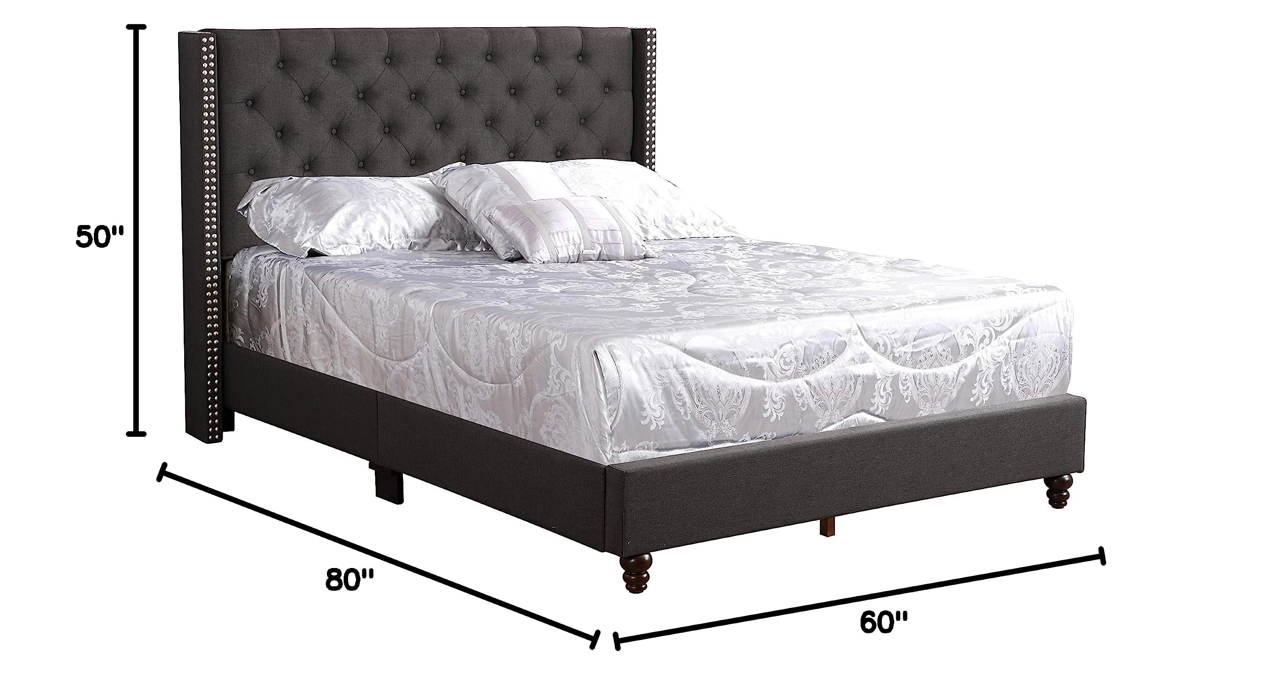 Glory Furniture Julie Fabric Upholstered Queen Size Bed Frame in Black - Modern Bedroom Furniture for Master Bedroom & Guest Room