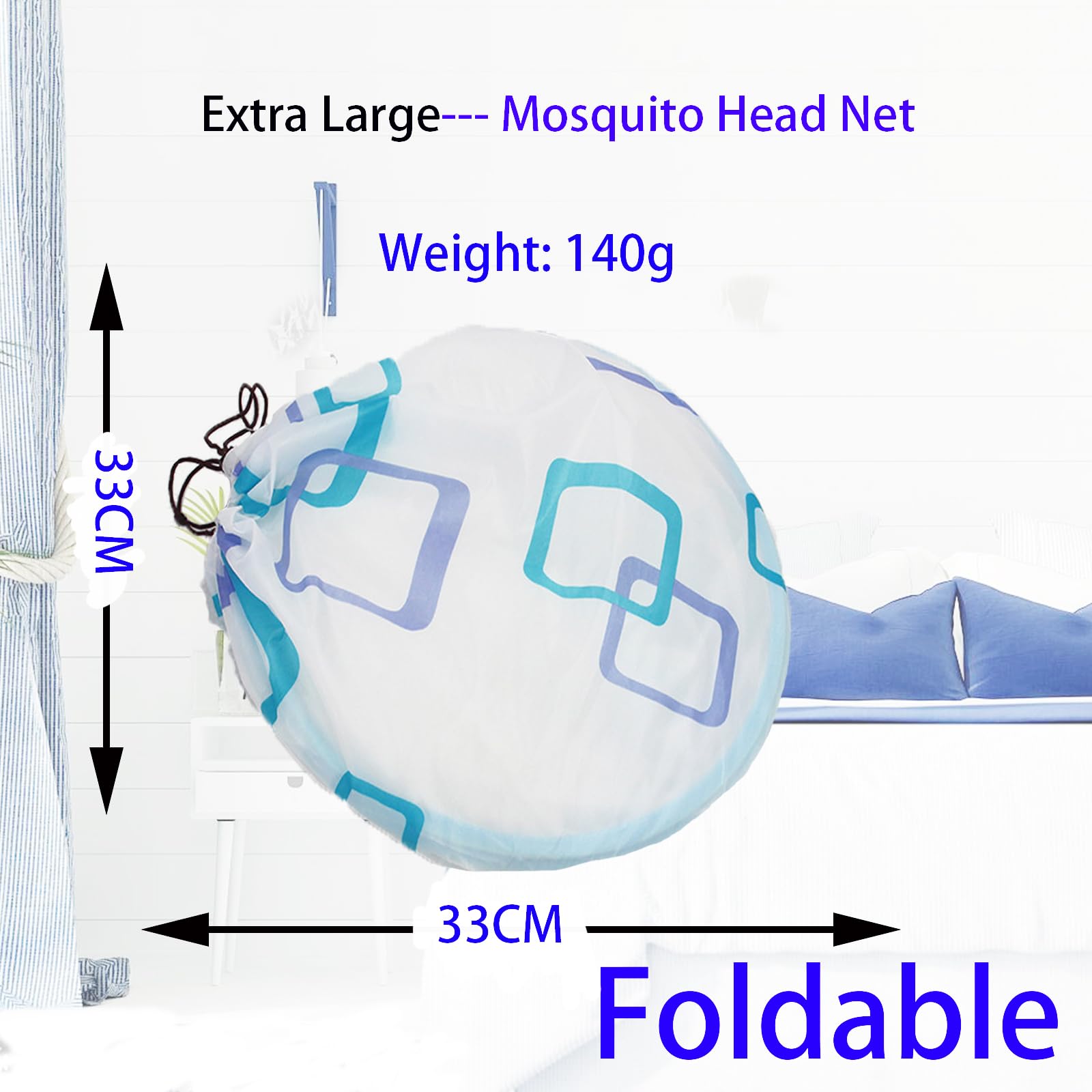 CMINGJ Portable Mosquito Head Net - Foldable Pop-Up Travel Essential, Free Installation Bed Mosquito Net (Extra Large) - Perfect for Bedroom, Camping, Napping & Outdoor Activities