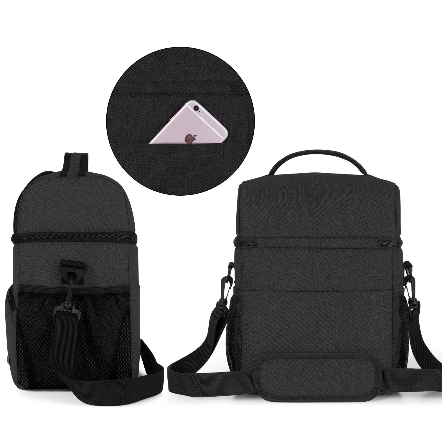 Teamoy Double Layer Insulated Breastmilk Cooler Bag with Ice Pack - Travel Baby Bottle Tote for Up to 6 Large 9oz Bottles, Black - Perfect for Daycare, Work, and On-the-Go Moms