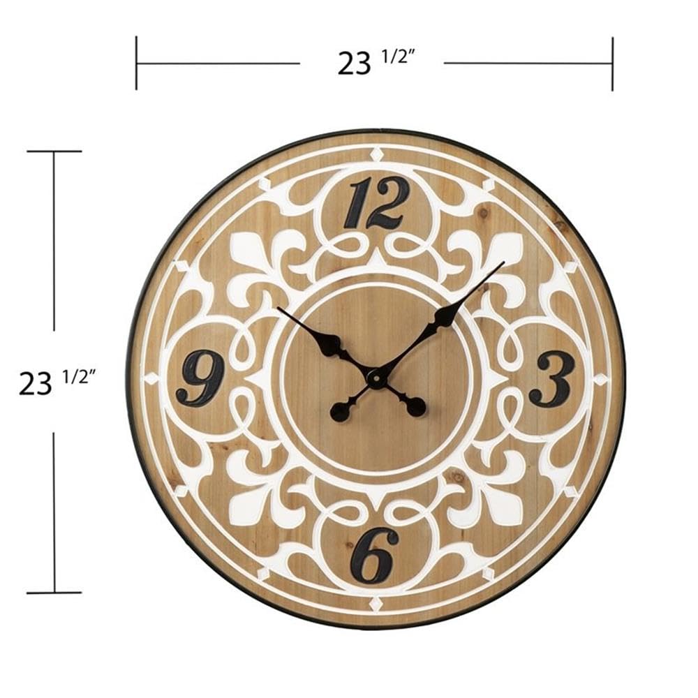 SEI Furniture Aprille Round Wall Clock - Natural Wooden Design for Home & Office Decor | Perfect for Living Room, Bedroom, Kitchen & Office Spaces
