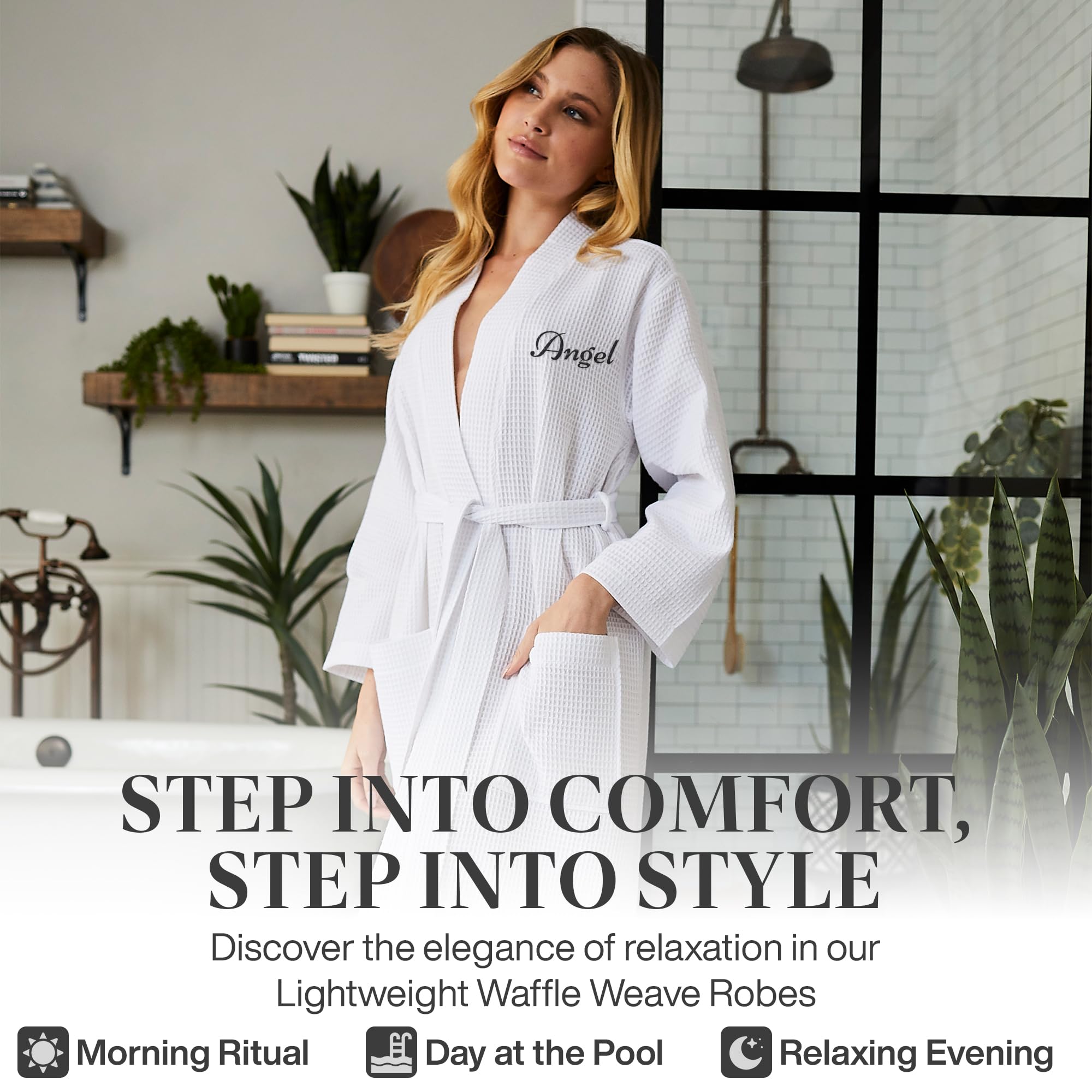 Lotus Linen Women's Lightweight Waffle Weave Robe - Soft Long Cotton Kimono Bathrobe for Spa, Lounge & Home Relaxation | Breathable Comfortable Bath Robe for Women