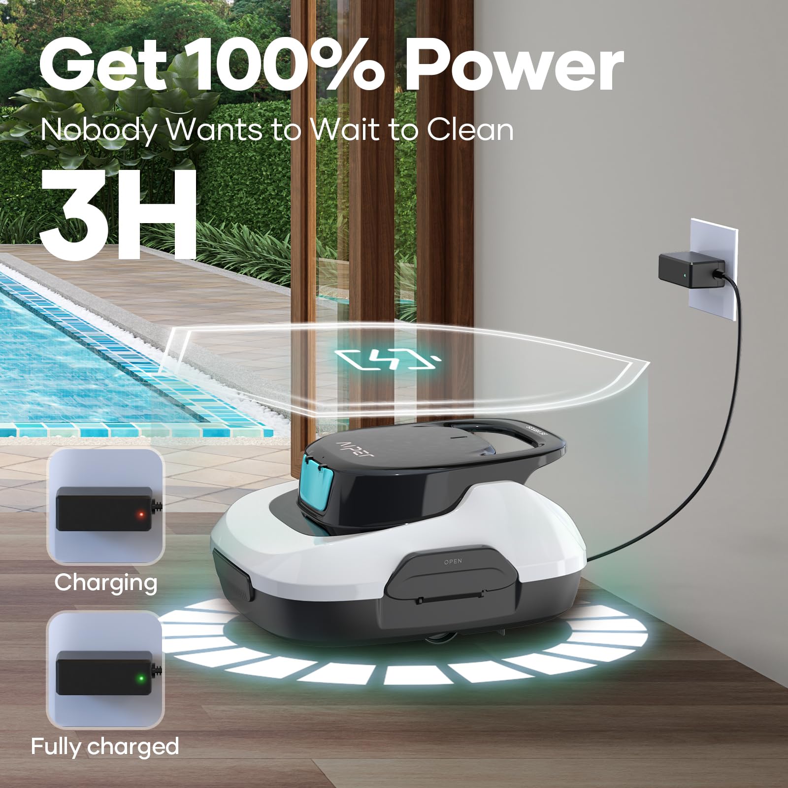 AIPER Cordless Automatic Pool Cleaner - Lightweight Robotic Pool Vacuum with Auto-Parking, Ideal for Above Ground Flat Pools up to 860 sq.ft (White, Renewed) | Perfect for Inground & Above Ground Swimming Pool Maintenance