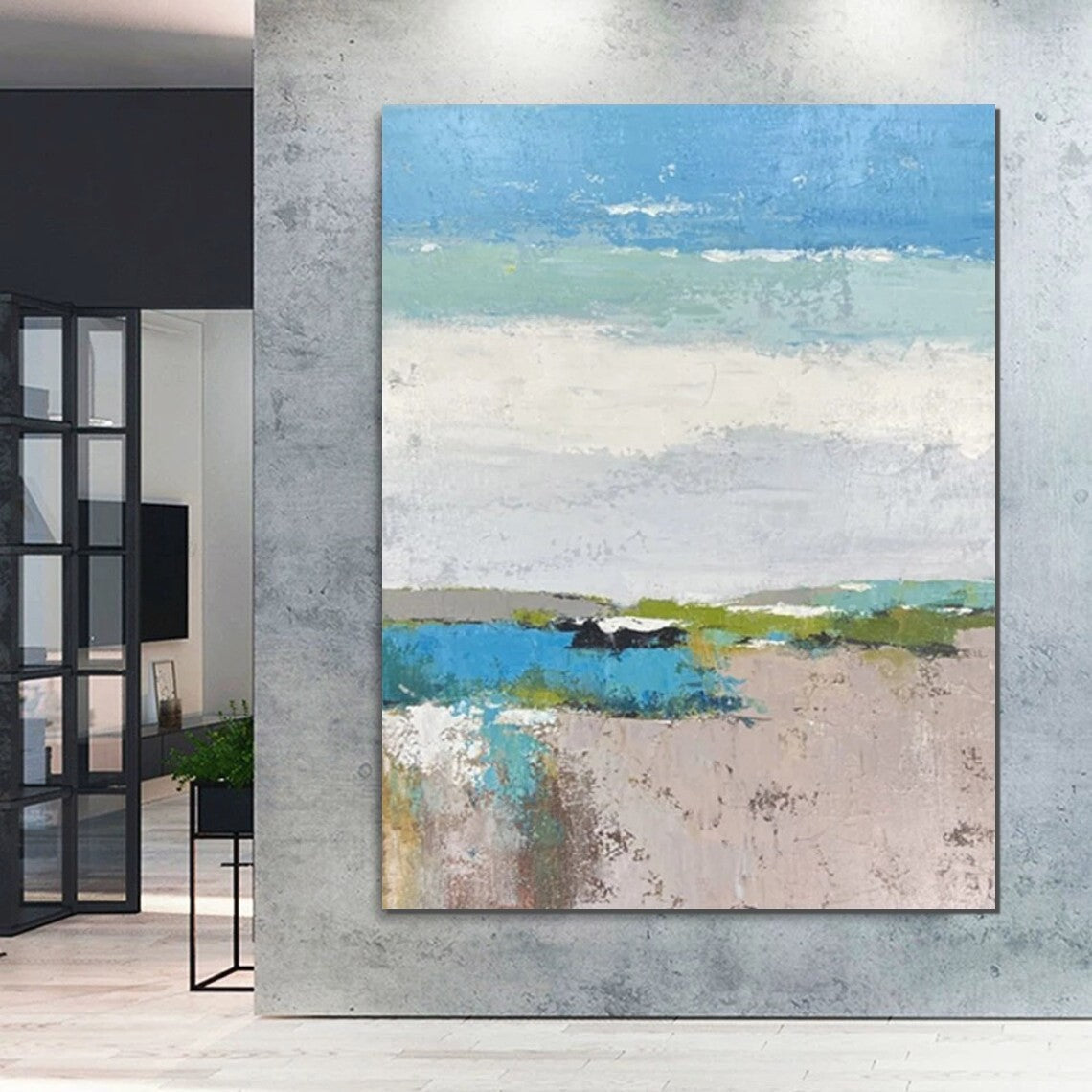 Modern Acrylic Paintings on Canvas - Large Blue Abstract Wall Art for Living Room & Bedroom Decor - Handmade Contemporary Artwork for Sofa Backdrop - Buy Unique Canvas Paintings Online