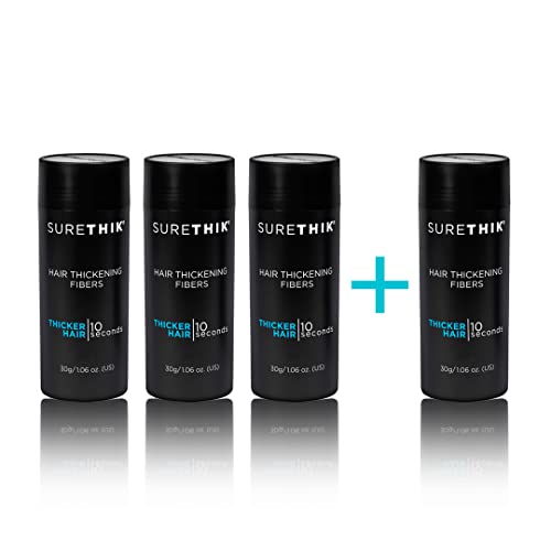 SureThik Hair Thickening Fiber for Thinning Hair - 4 Pack (30g Each, Black) | Instant Volume & Coverage for Men & Women | Perfect for Daily Use & Special Occasions