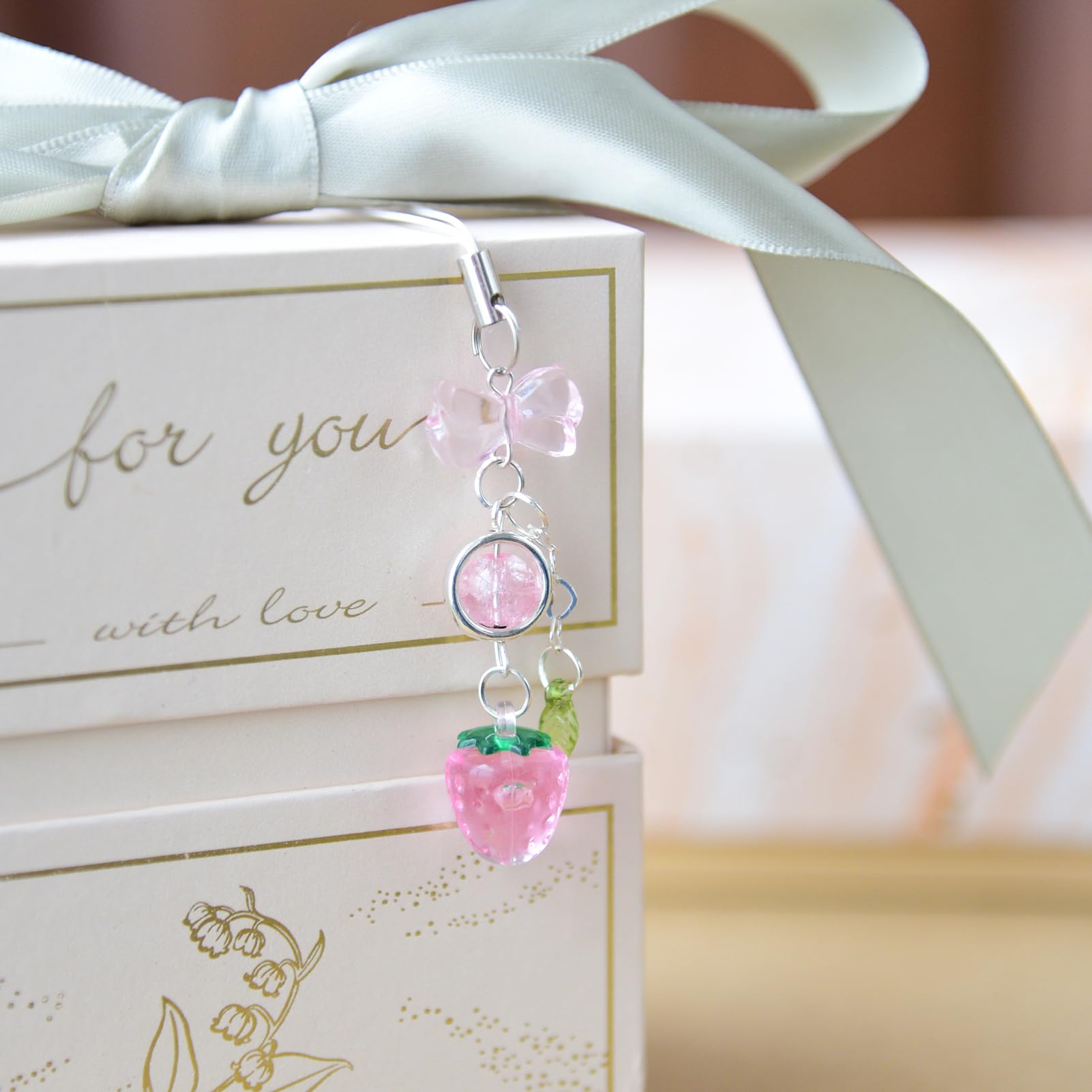 Strawberry Cherry Phone Charm - Cute Y2K Kpop Aesthetic Keychain for iPhone, AirPods, Camera, Bags & More | Perfect Gift & Kawaii Accessory for Girls, Teens & Kpop Fans