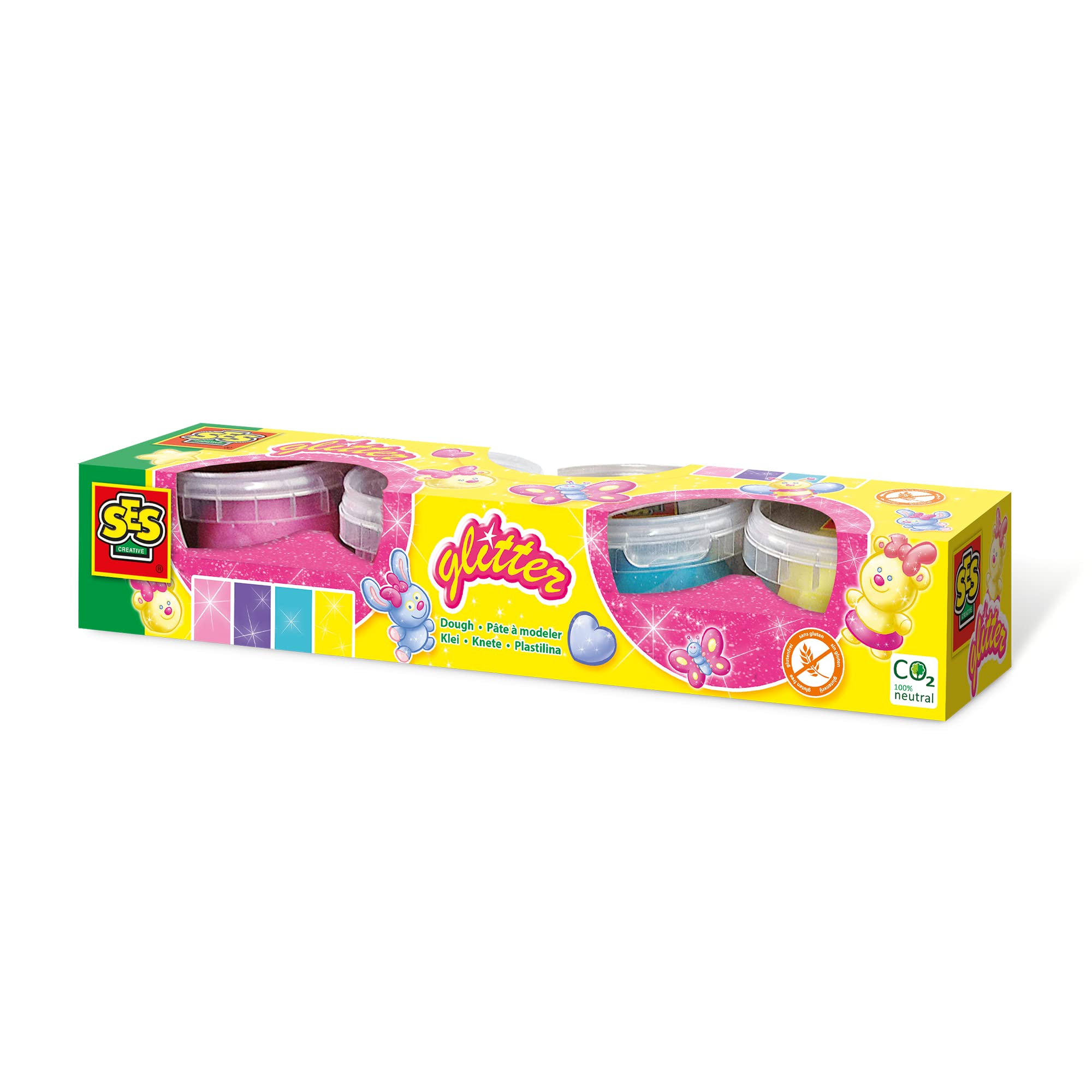 SES Creative 4 Pack Super Clay Glitter - Assorted Colors, Non-Toxic Modeling Clay with Glitter for Kids, Arts & Crafts, DIY Projects - Multicolor (00466) | Perfect for Birthday Parties, School Activities & Creative Play