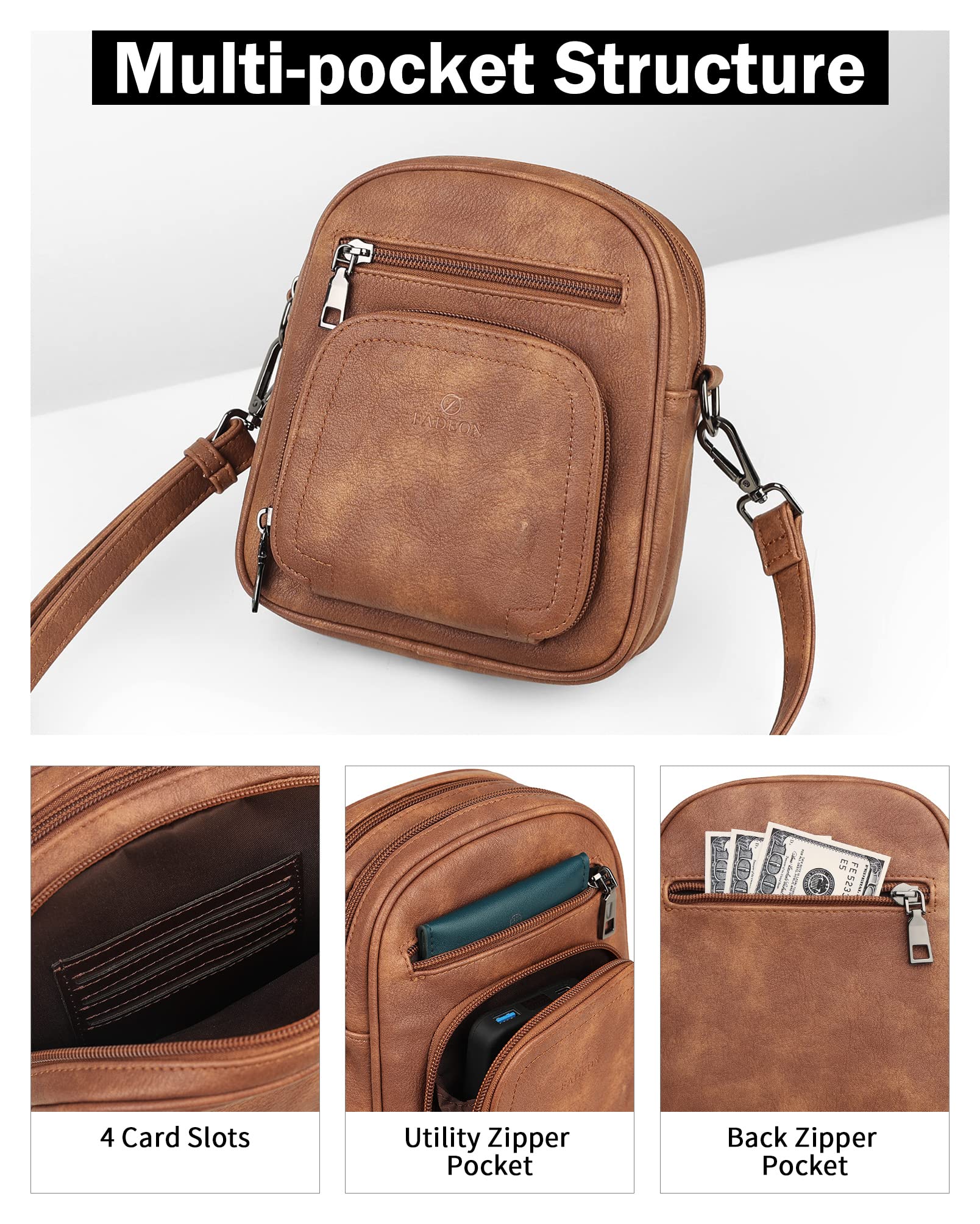 FADEON Mini Crossbody Bag for Women - Small Shoulder Purse with Card Slot, Stylish & Lightweight Designer Handbag for Daily Use, Travel, Shopping, and Outings