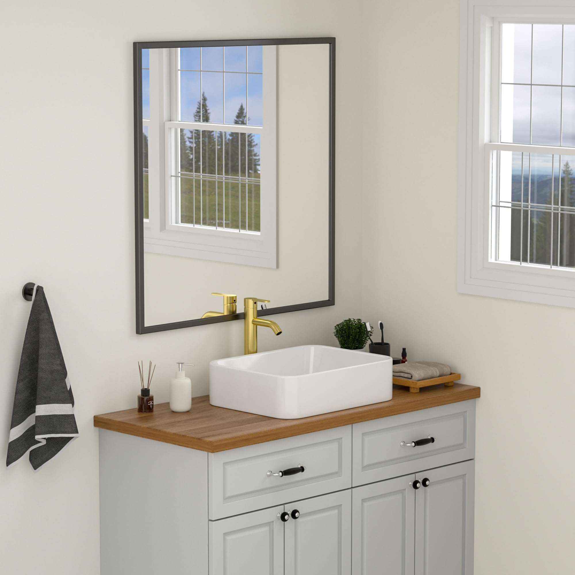 Logmey 19 Inch White Porcelain Bathroom Vessel Sink - Modern Rectangular Ceramic Countertop Basin (19x15 Inch) for Vanity, Powder Room & Master Bath | Above Counter Installation