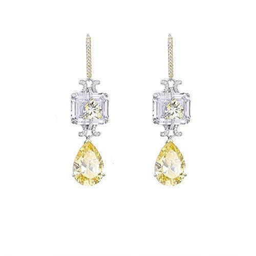Luxury Cubic Zirconia Yellow Diamond Earrings for Women - 925 Sterling Silver High-Quality Imitation Jewelry - Perfect Anniversary Gift for Her - Elegant Party & Wedding Accessories