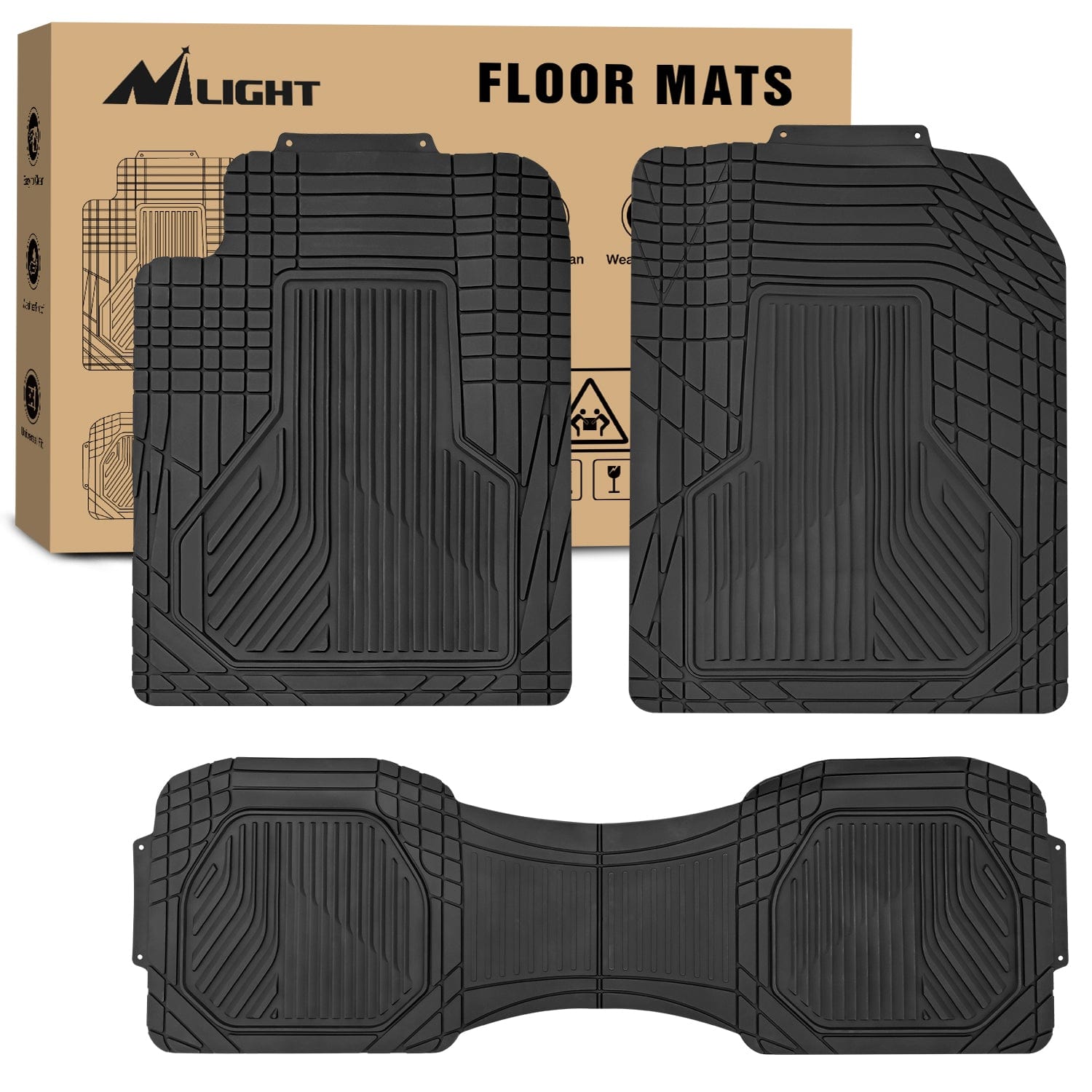 3Pcs Universal Rubber Cargo Mats - Custom Trim Fit for Most SUVs, Trucks & Vans | Heavy Duty Car Floor Protection for Pets, Groceries & Outdoor Gear