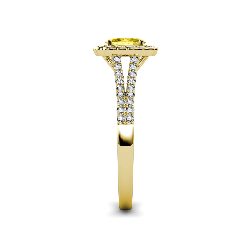 7x5mm Yellow Sapphire Diamond Halo Ring - 14K Gold for Engagement