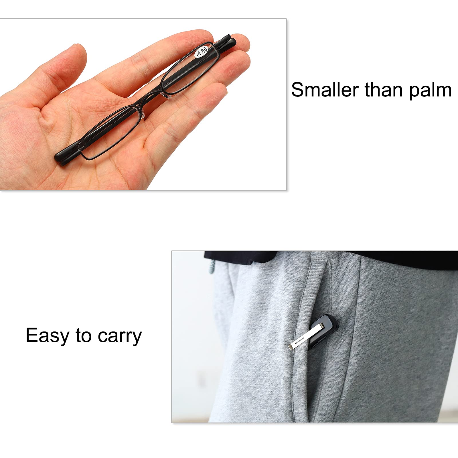 Mini Slim Pen Reading Glasses with Portable Clip Case - Small Pocket Readers for Men & Women - Perfect for Reading, Travel, and Everyday Use