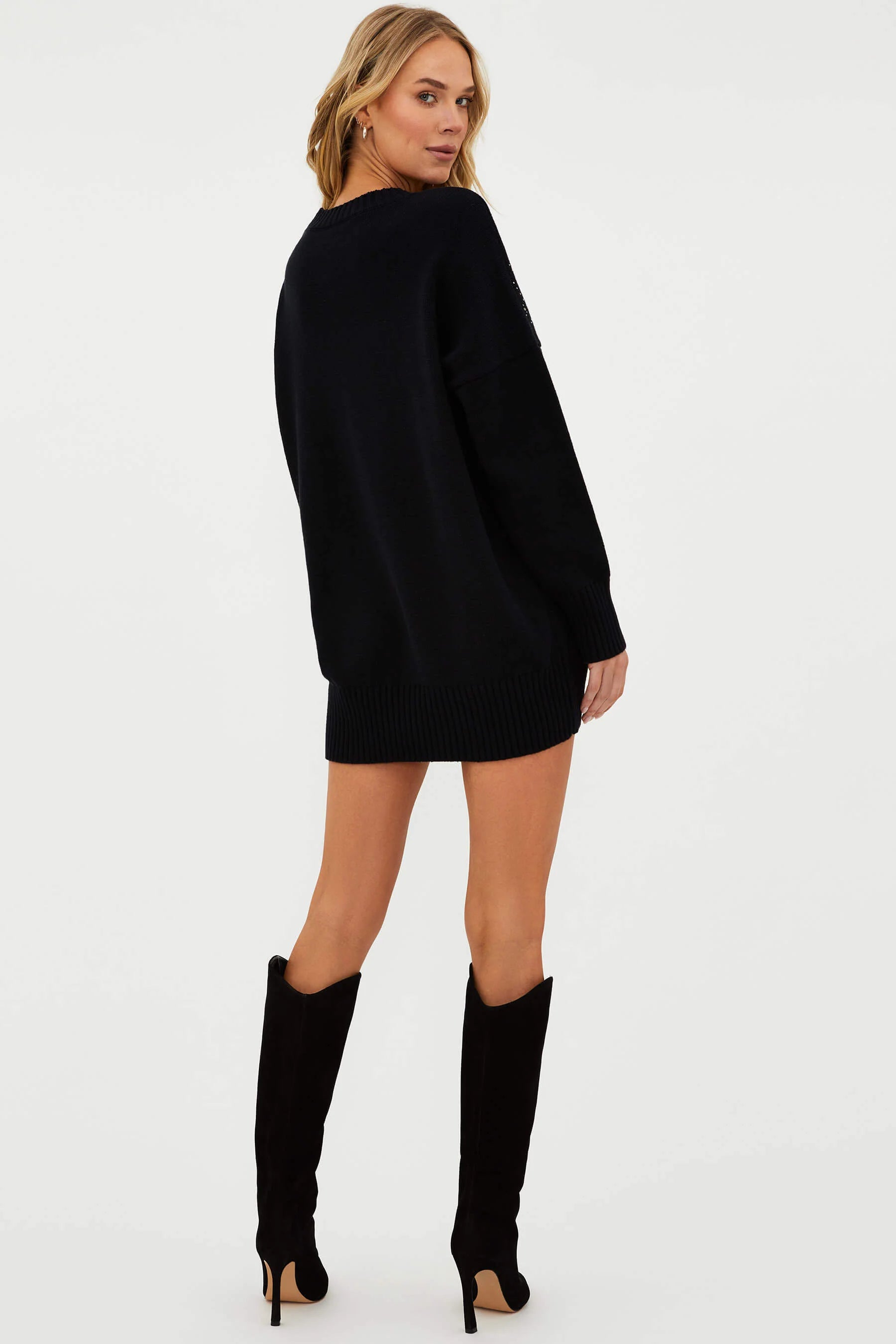 Beach Riot Women's Vivienne Mini Dress - Fairisle Knit Black Winter Party Dress for Beach Vacations, Holiday Parties & Date Nights
