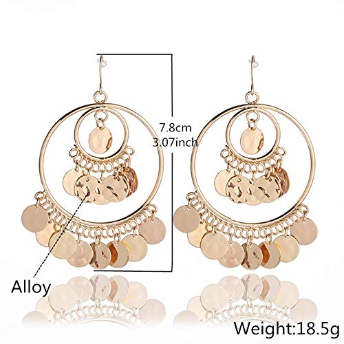 Bohemian Chandelier Earrings for Women - Gold Filigree Tassel Drop Earrings with Sequins & Coin Disc Design | Statement Jewelry for Party, Wedding & Special Occasions