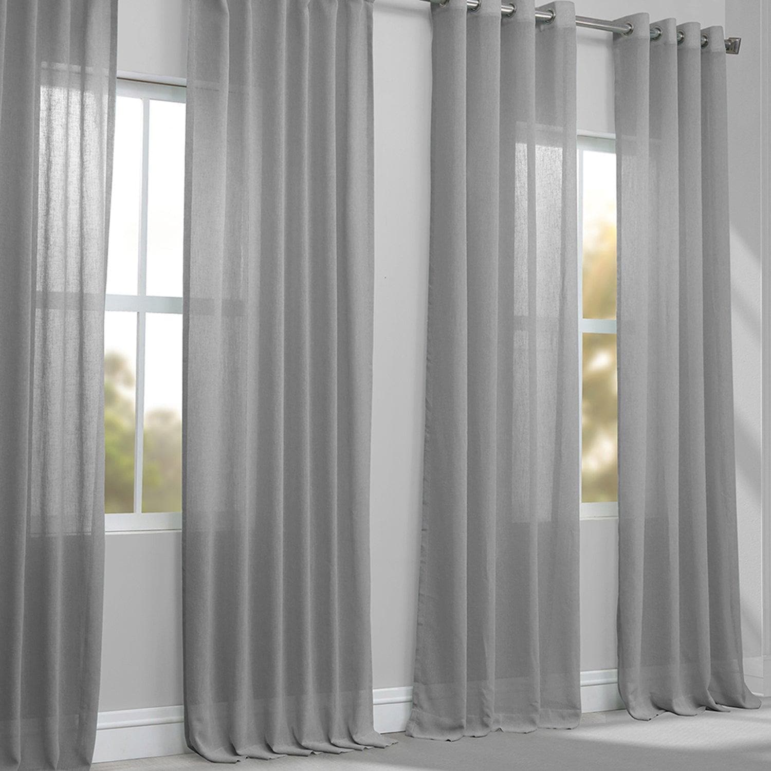 Custom Textured Faux Linen Sheer Curtains with Nickel Finish - Elegant Window Treatments for Living Room, Bedroom & Dining Room Decor