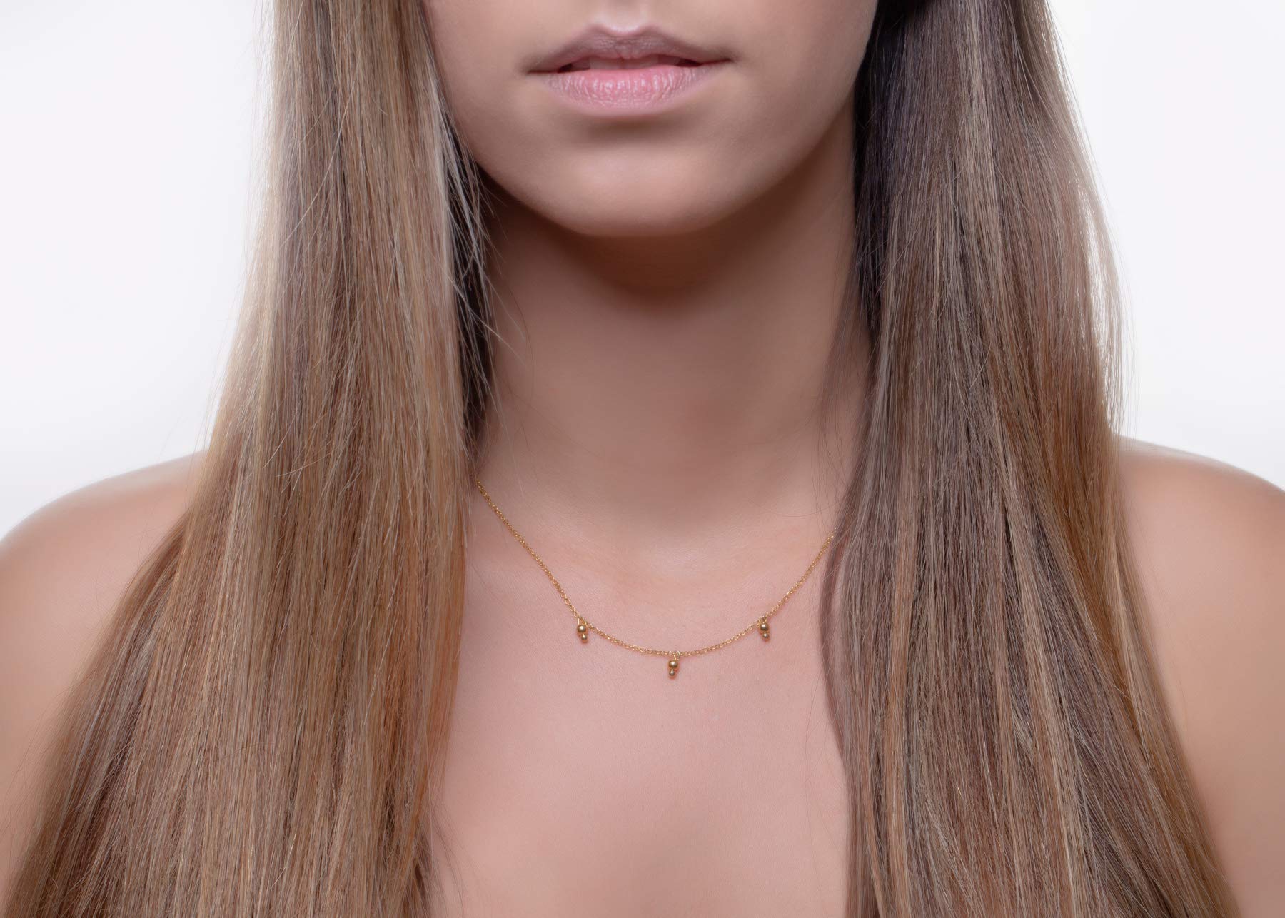 Elegant Jewelry Box DUTY-FREE 3 Ball Necklace - Dainty Solid Gold Ball Necklace, Three Ball Pendant Necklace, Symbolic Boho Gift for Women - Perfect for Weddings, Anniversaries & Everyday Elegance