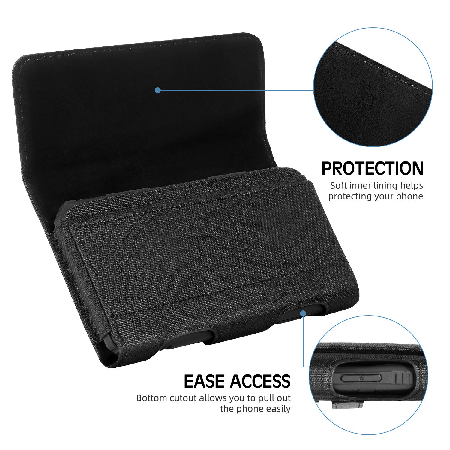 Mopaclle Nylon Phone Holster Belt Pouch for iPhone 15 Pro Max/14 Pro Max/13 Pro Max/12 Pro Max/11 Pro Max/8 Plus/7 Plus/6s Plus - Slim Fit Case Compatible, Black (Large) - Perfect for Running, Hiking, Workouts & Outdoor Activities