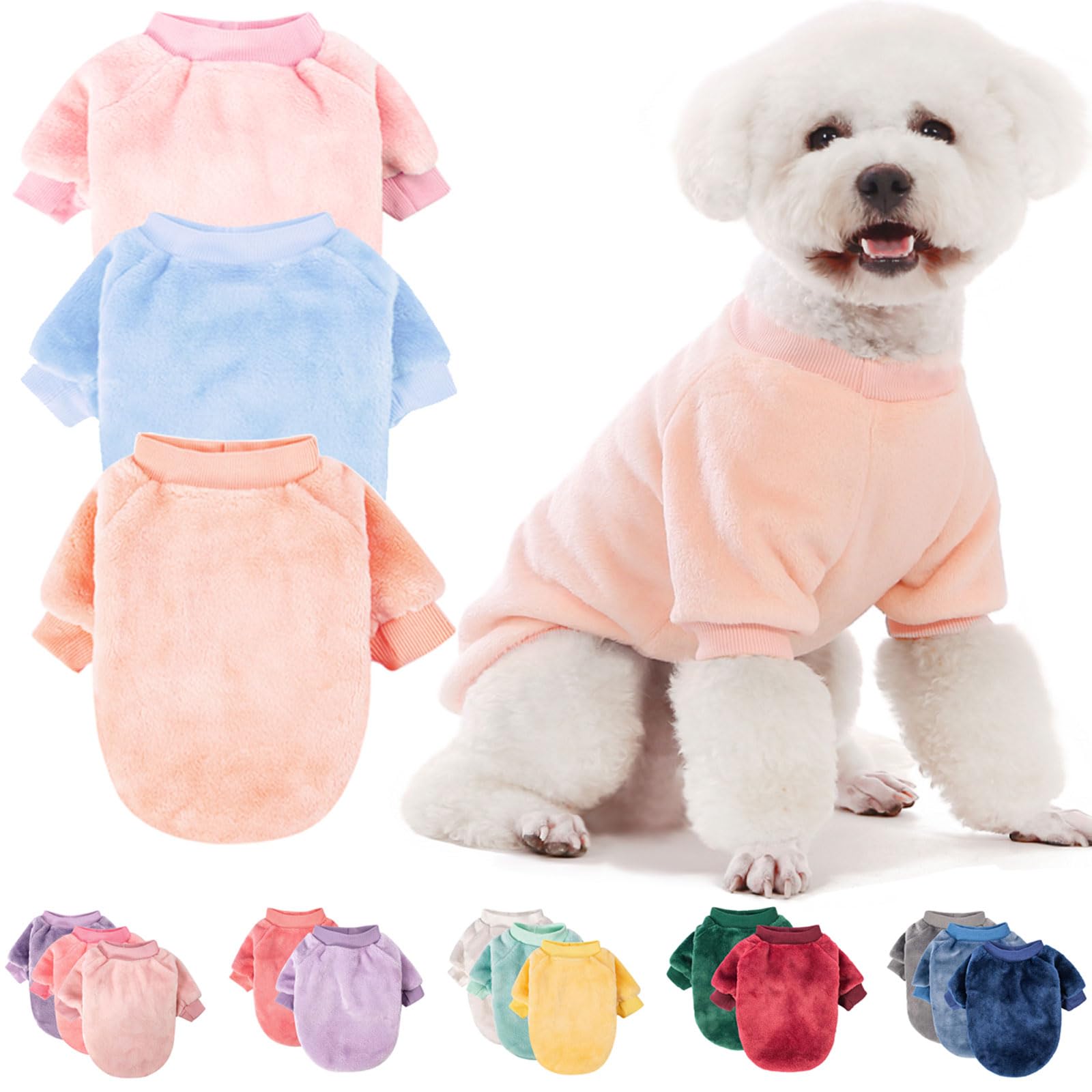 FabriCastle 3-Pack Dog Sweaters for Small & Medium Dogs - Ultra Soft Warm Pet Clothing for Winter, Cozy Cat & Puppy Jackets (Ballet Pink, Sky Blue, Peach, XS) - Perfect for Outdoor Walks & Indoor Comfort