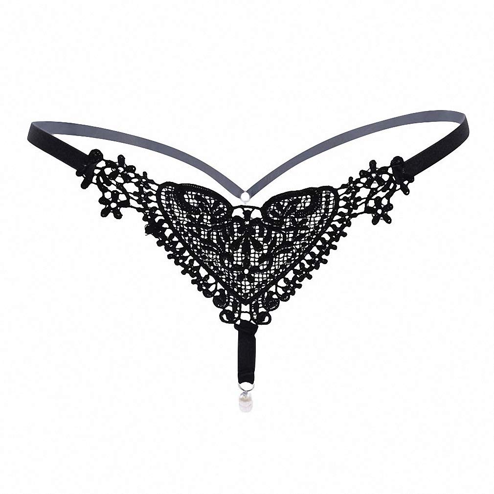 Sexy Women's Thongs & G-Strings with Pearl Accents, Lace Trim & Sheer Hollow Out Panties - Perfect for Valentine's Day, Bridal Lingerie & Sensual Occasions