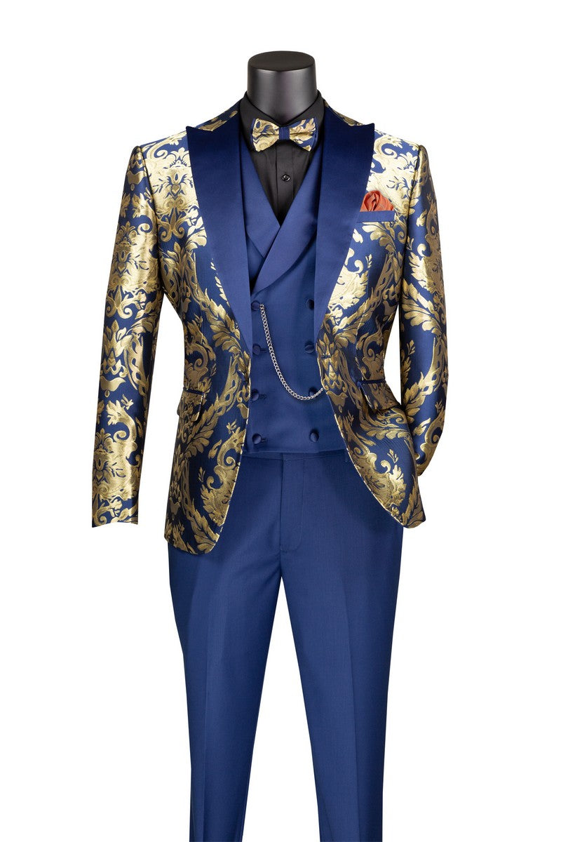 Modern Fit 3-Piece Men's Suit Set with Matching Navy Bow Tie - Formal Business Attire & Wedding Outfit