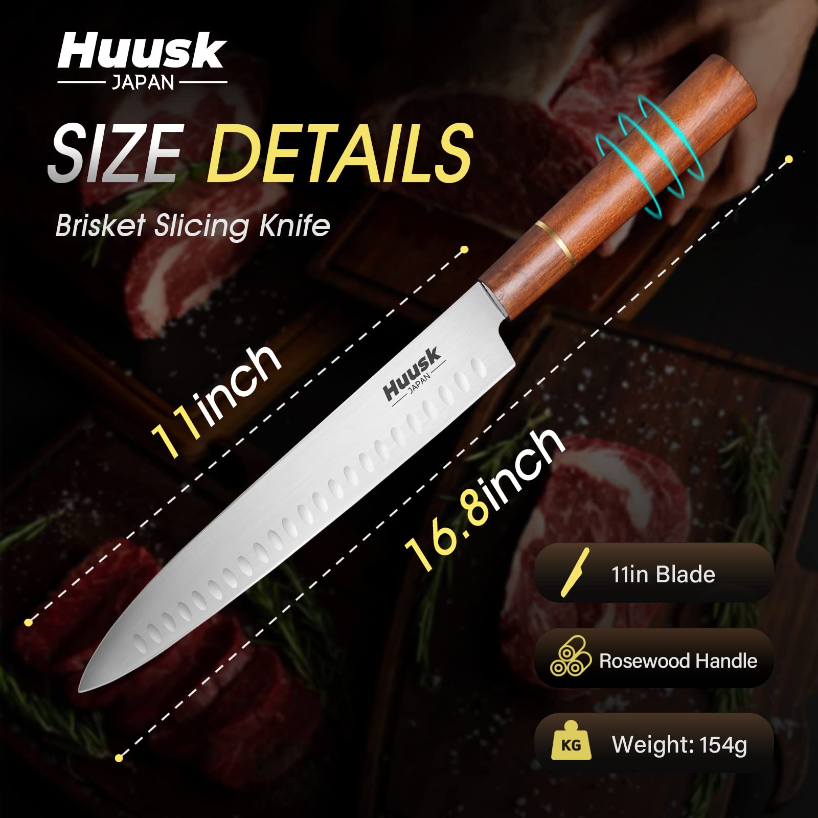 Premium Japanese Huusk Knives - High-Carbon Steel Brisket Carving Knife for Meat Slicing, BBQ & Turkey - Professional Butcher Breaking Knife for Rib Roast & Meat Trimming - Perfect Valentine's Day Gift for Chefs & Grill Masters