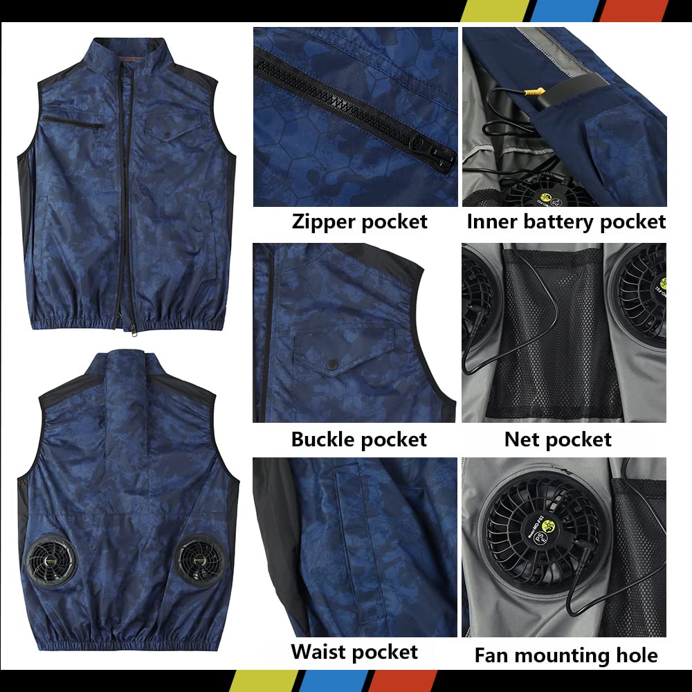 MIDIAN Air Cooling Work Vest with Smart Li-Ion Battery Pack - Breathable Summer Workwear with Built-in Fan for Outdoor Laborers - Ideal for Construction, Landscaping & Hot Weather Jobs