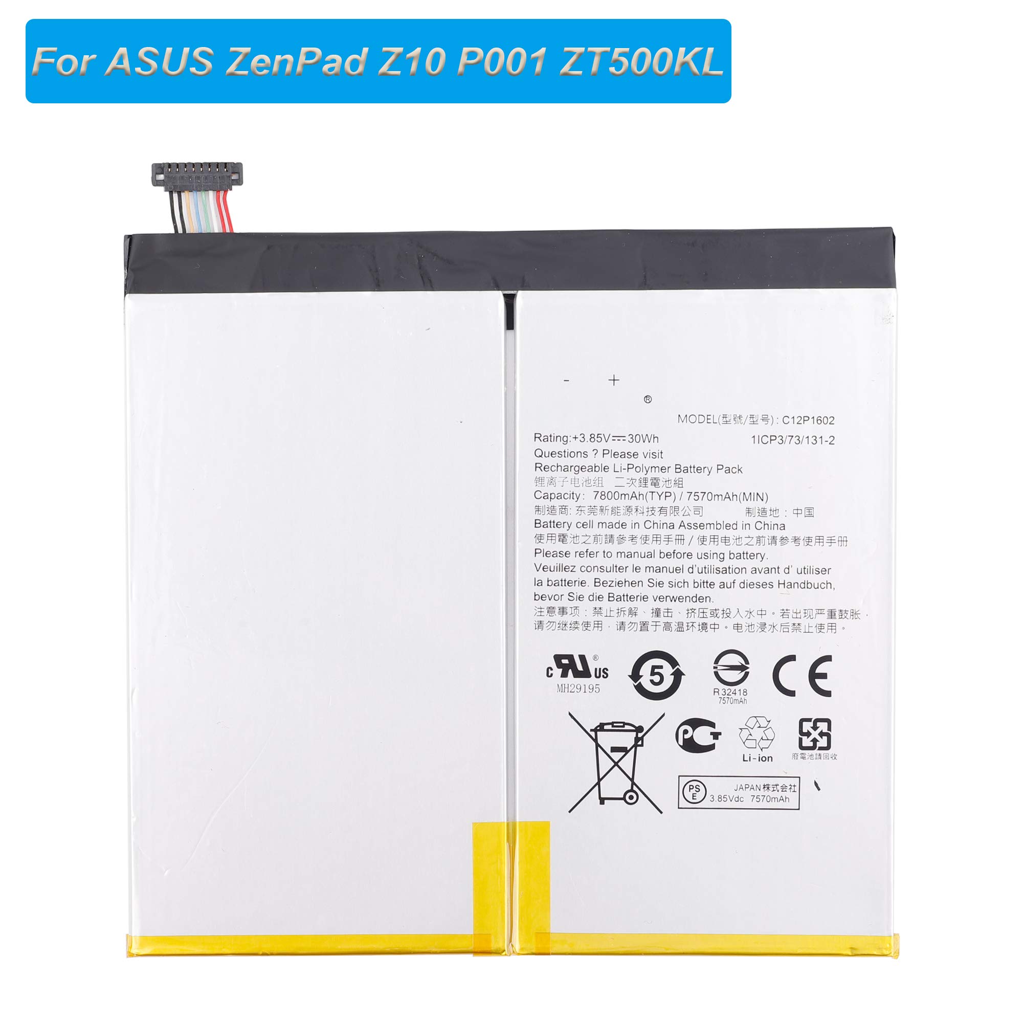 Original ASUS ZenPad Z10 P001 ZT500KL 3S 10 Z500KL Replacement Battery C12P1602 with Installation Tools - Perfect for Tablet Repair & Battery Replacement at Home or Office