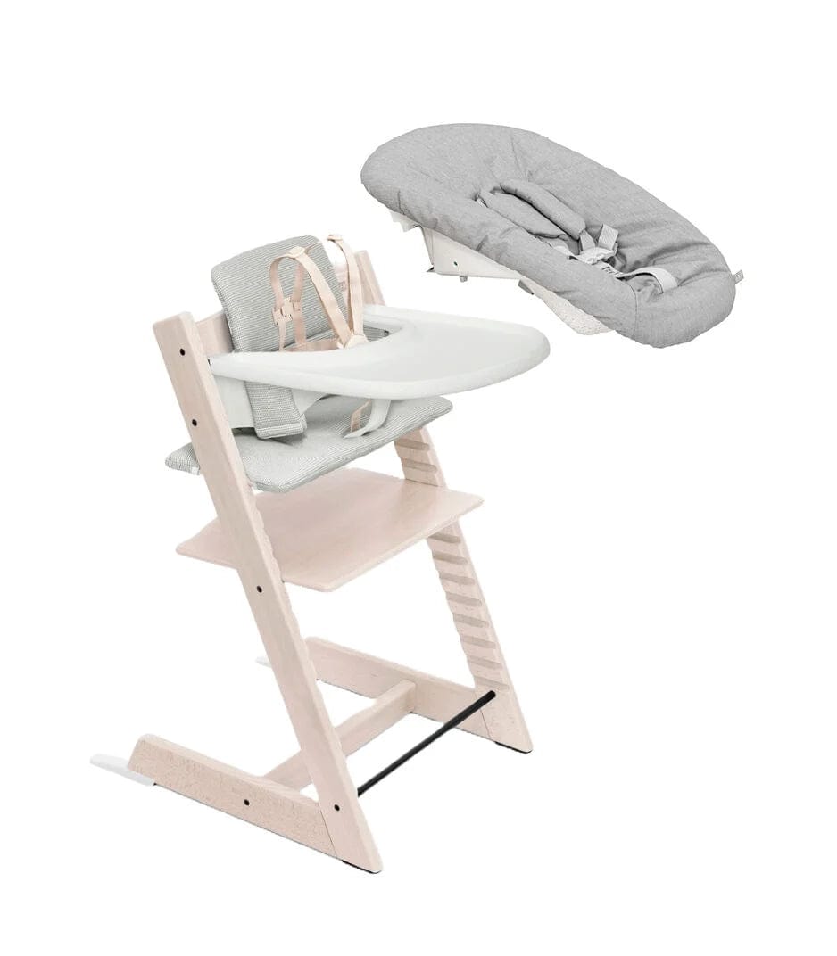 Stokke Tripp Trapp Adjustable High Chair with Cushion, Newborn Set & Removable Tray - Ergonomic Baby Feeding Chair for Infants to Toddlers - Perfect for Dining, Weaning & Family Mealtime