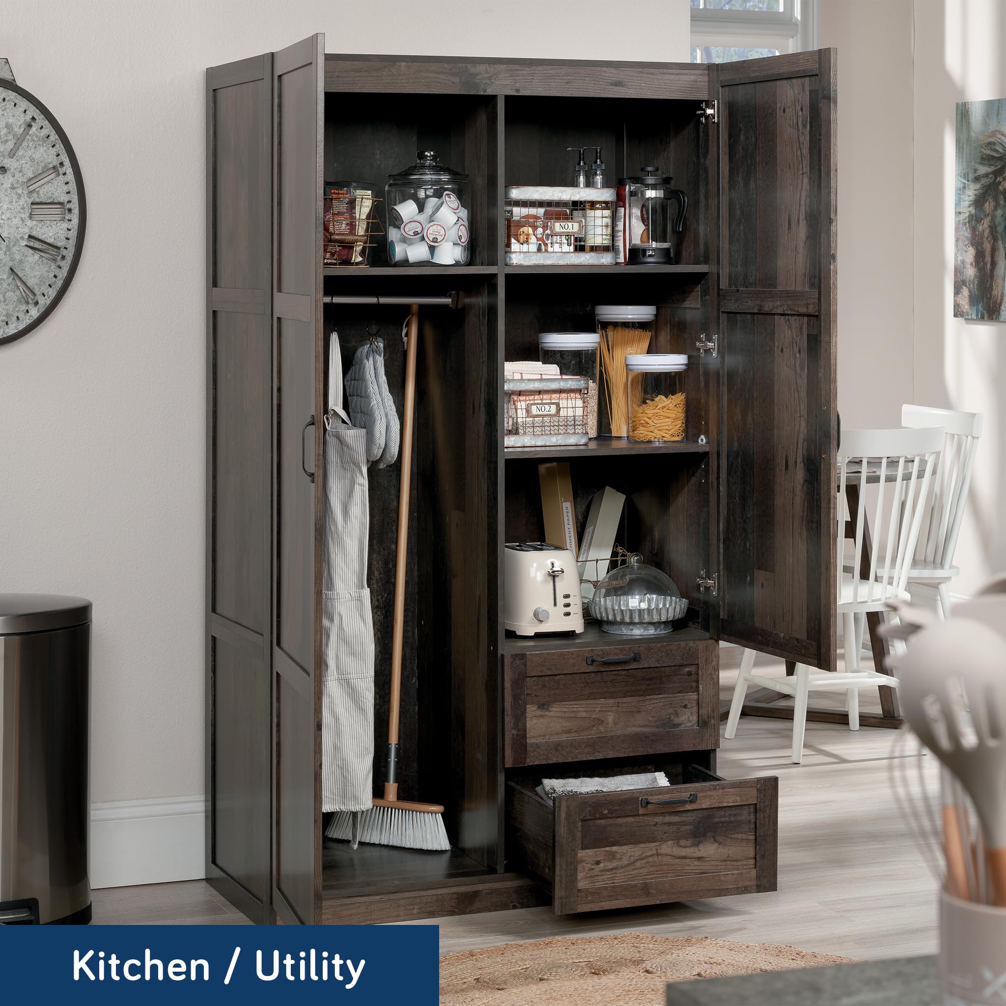 Sauder Reclaimed Pine Storage Wardrobe Cabinet - Pantry Organizer, Closet Storage Solution for Bedroom, Kitchen, and Home Organization
