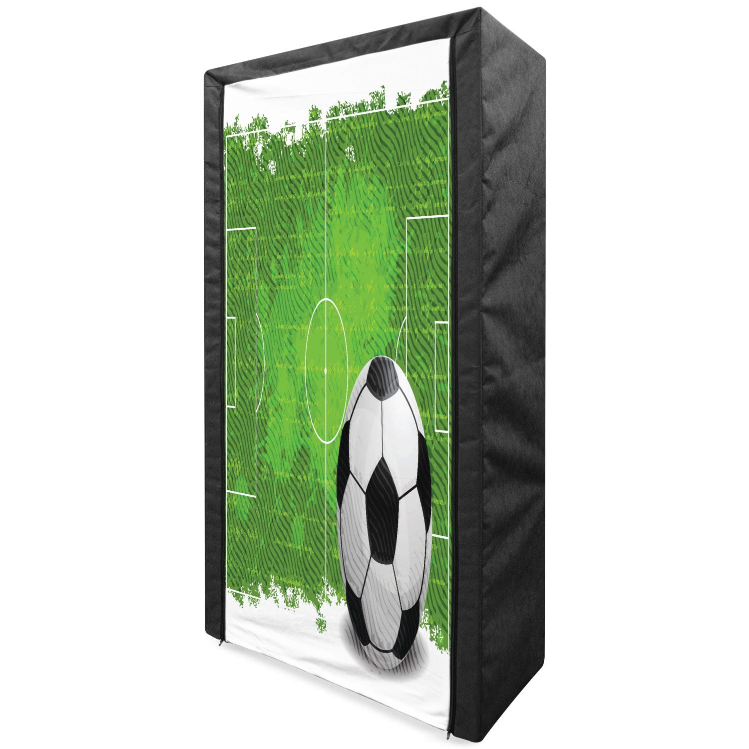Ambesonne Portable Fabric Wardrobe for Soccer Fans - Vintage Football Pitch Pattern with 6 Yard Box Design - Green Black White Clothing Organizer with Shelves (33.5 Inches) - Perfect for Bedroom, Dorm, or Kids Room Storage