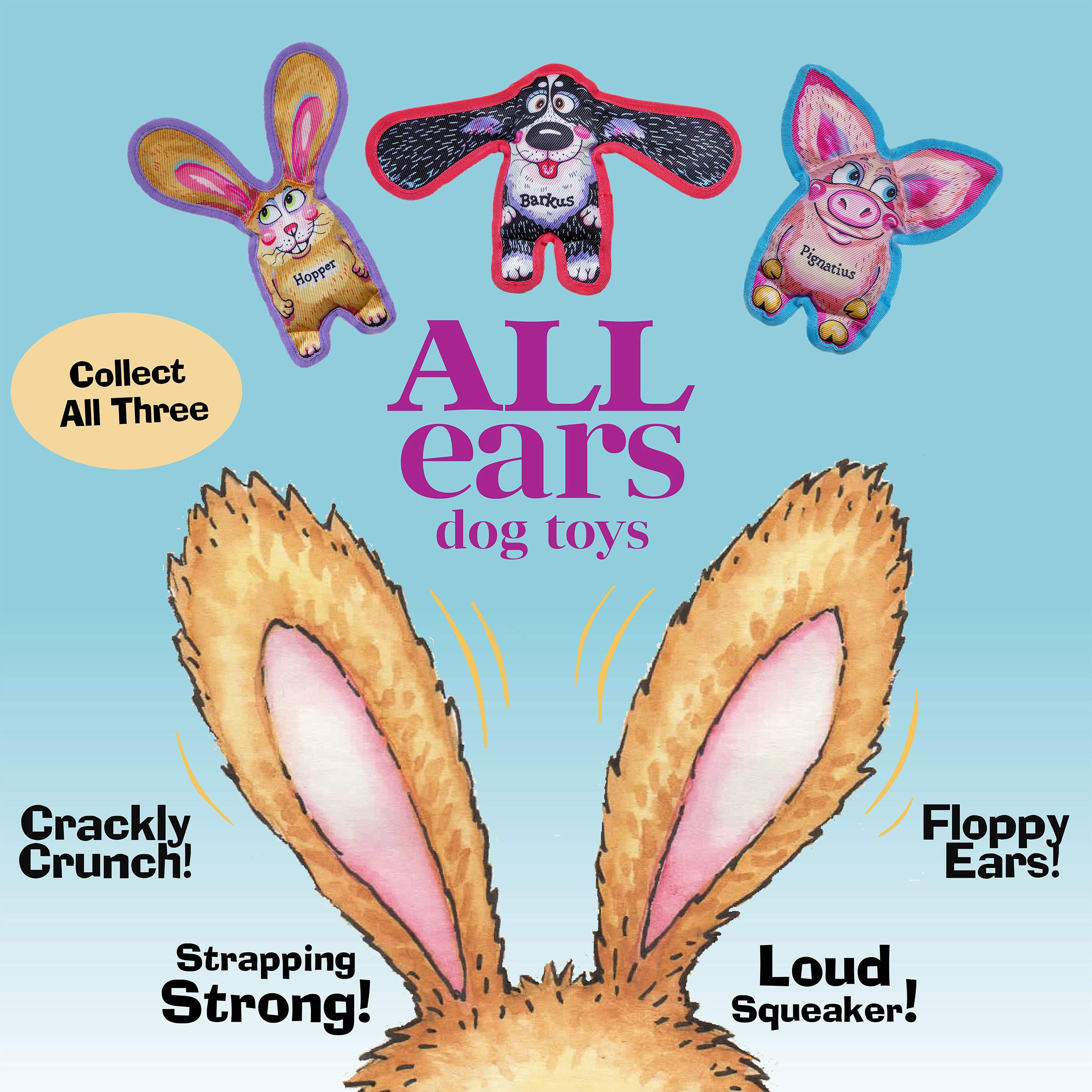 Durable All Ears Squeaky Dog Chew Toy - 7 Inch Hopper Puppy Toy for Aggressive Chewers | Small Rugged Pet Toy for Indoor & Outdoor Play