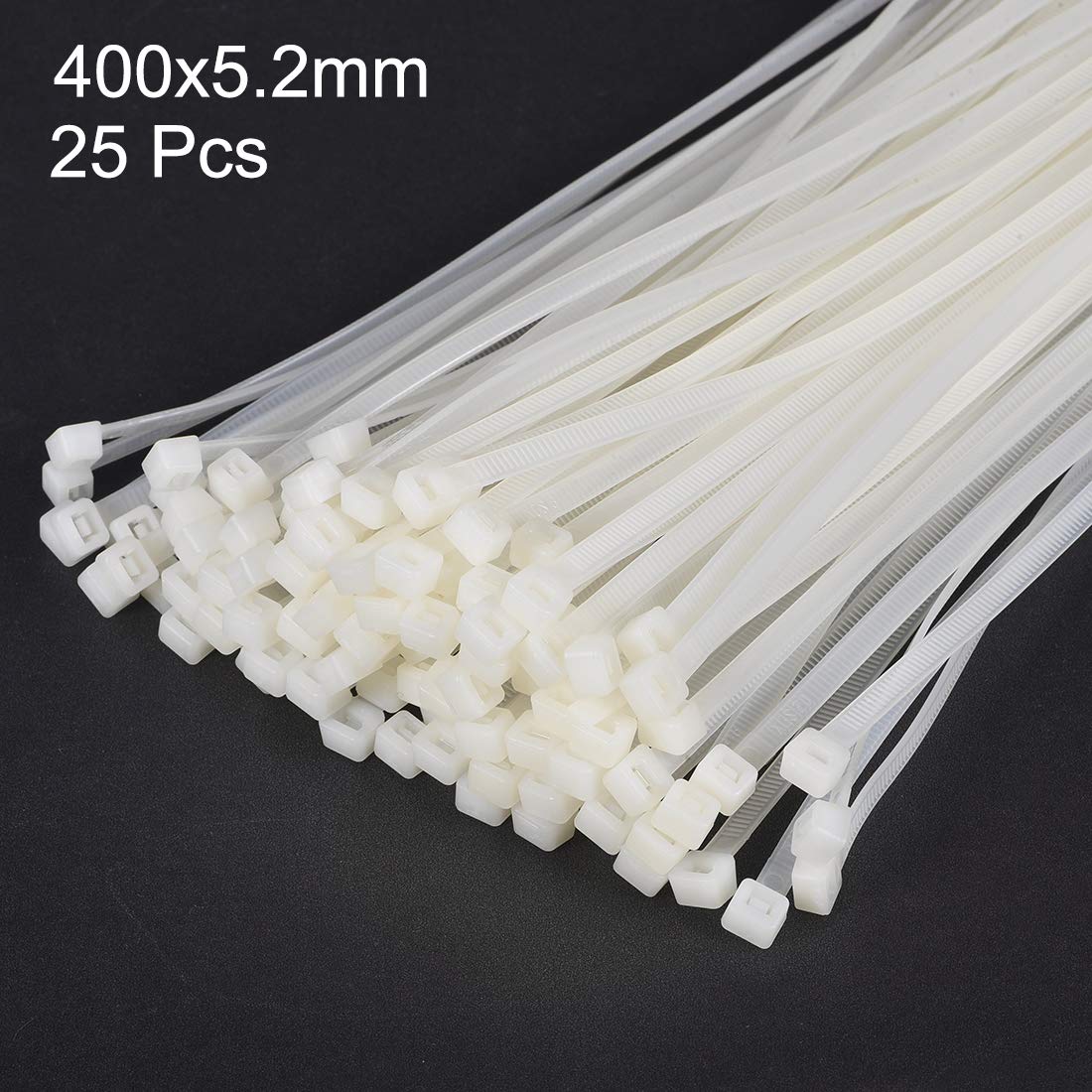 uxcell 16 Inch White Nylon Self-Locking Cable Ties (25 Pack) - Heavy Duty Zip Ties for Home, Office & Industrial Organization, Wire Management & DIY Projects