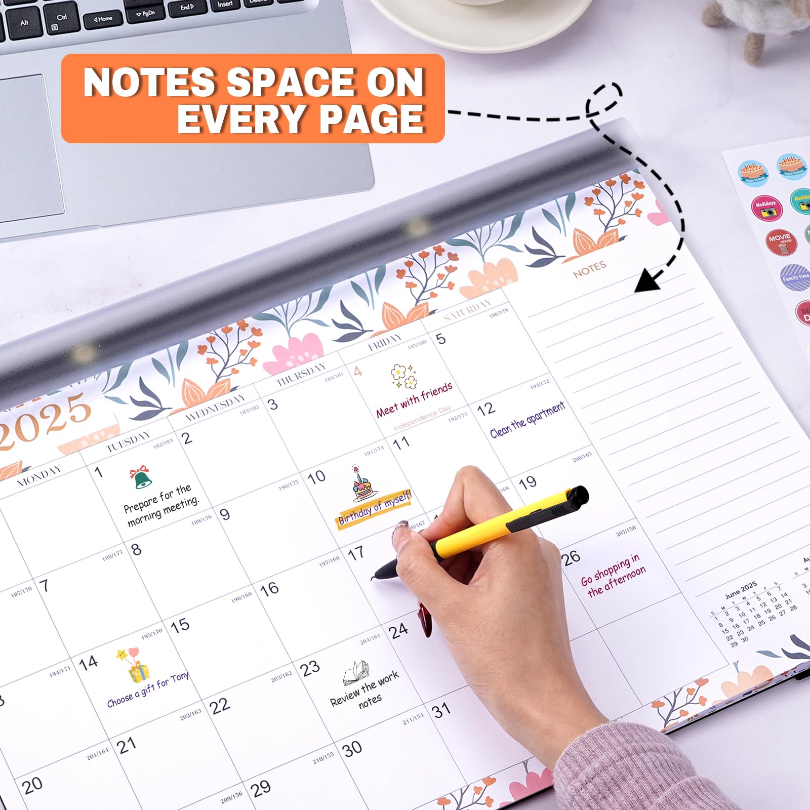 2025-2026 18-Month Wall Calendar with Plastic Cover & Stickers | Large 17