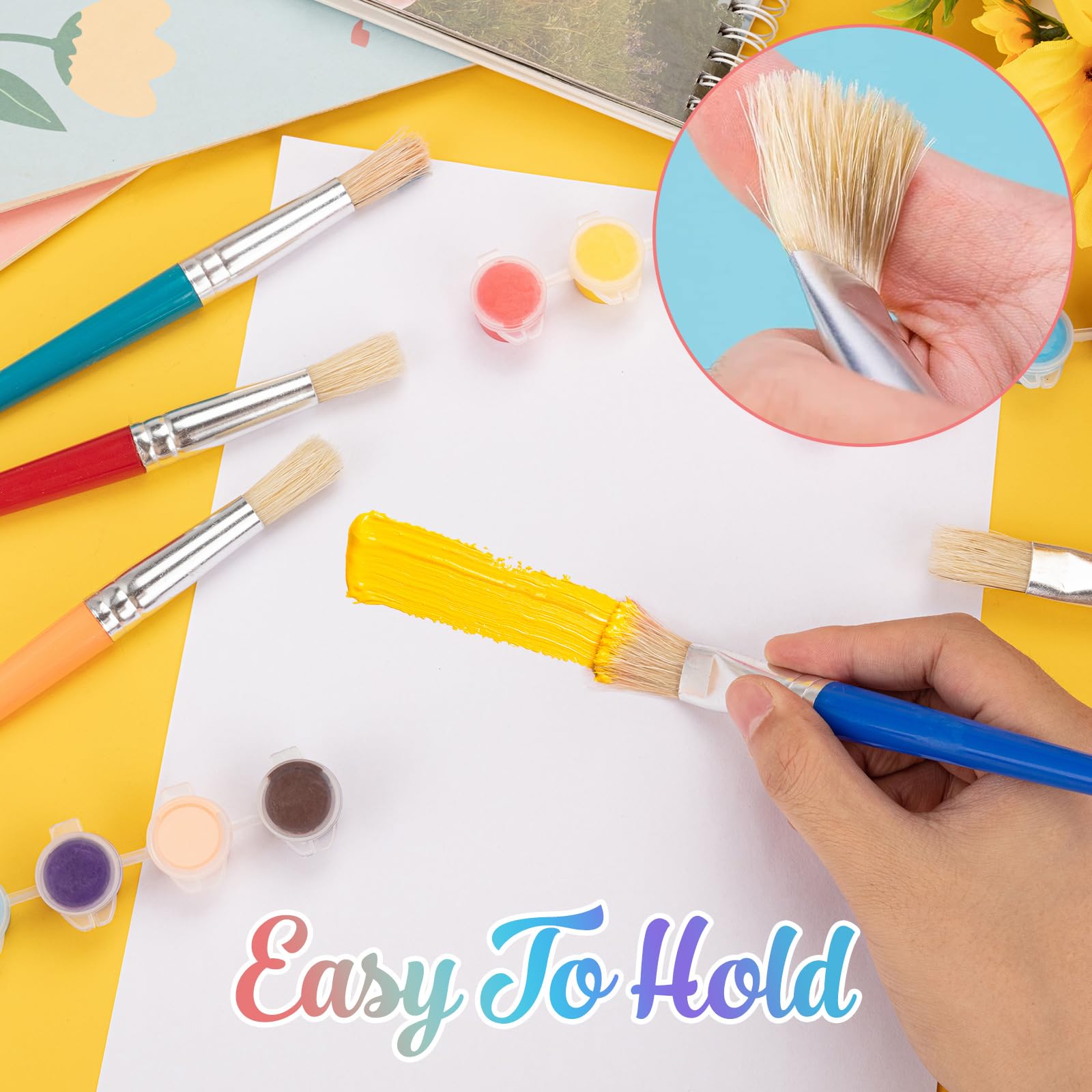10-Piece Washable Kids Paint Brushes Set - Non-Shedding Round & Flat Bristles for Toddlers & Preschoolers - Easy Grip Handles for Acrylic & Washable Paints - Perfect for Art Class, DIY Projects & Home Painting Activities