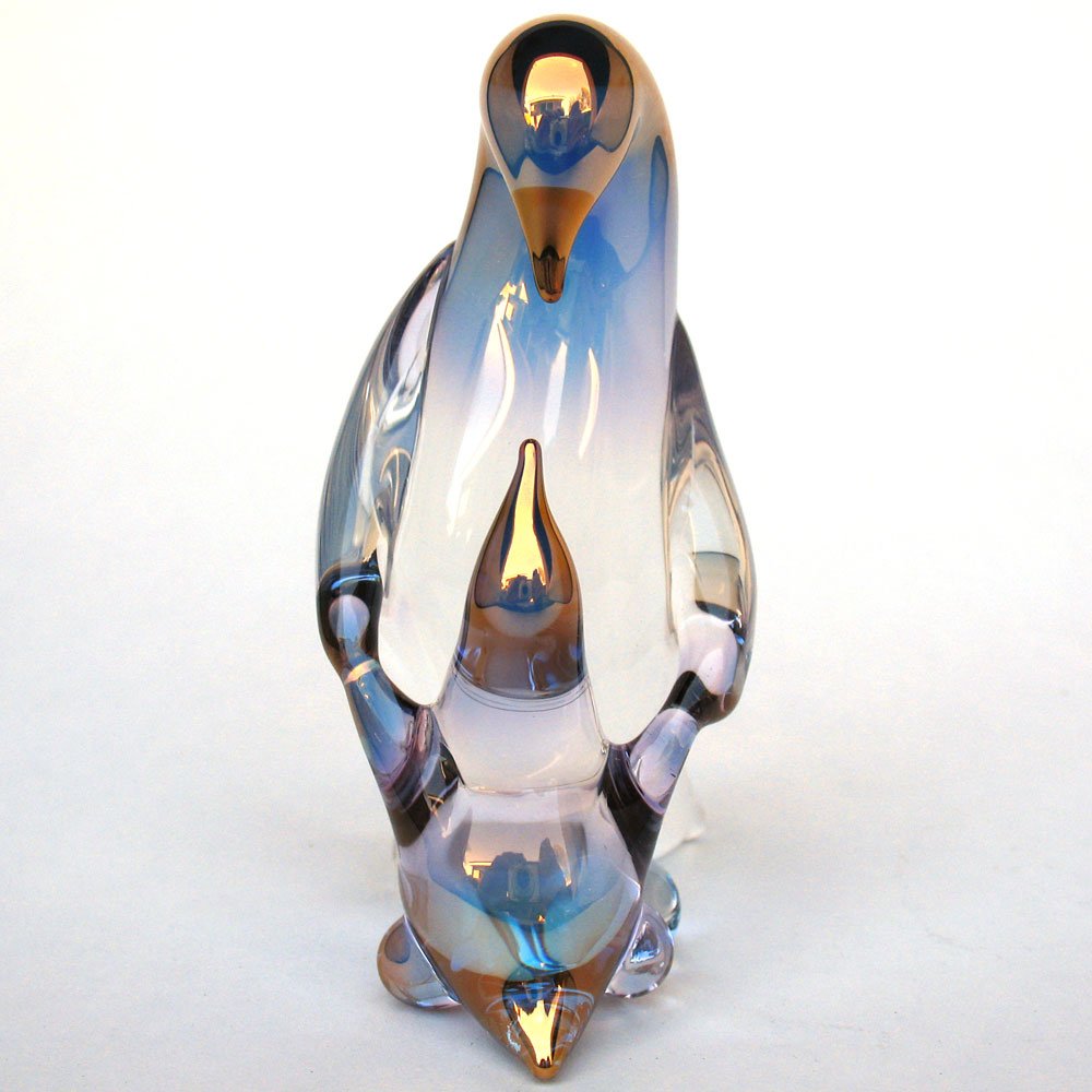 Hand Blown Glass Penguin Mother and Baby Figurine - Cute Collectible Animal Sculpture for Home Decor, Gift & Christmas Display