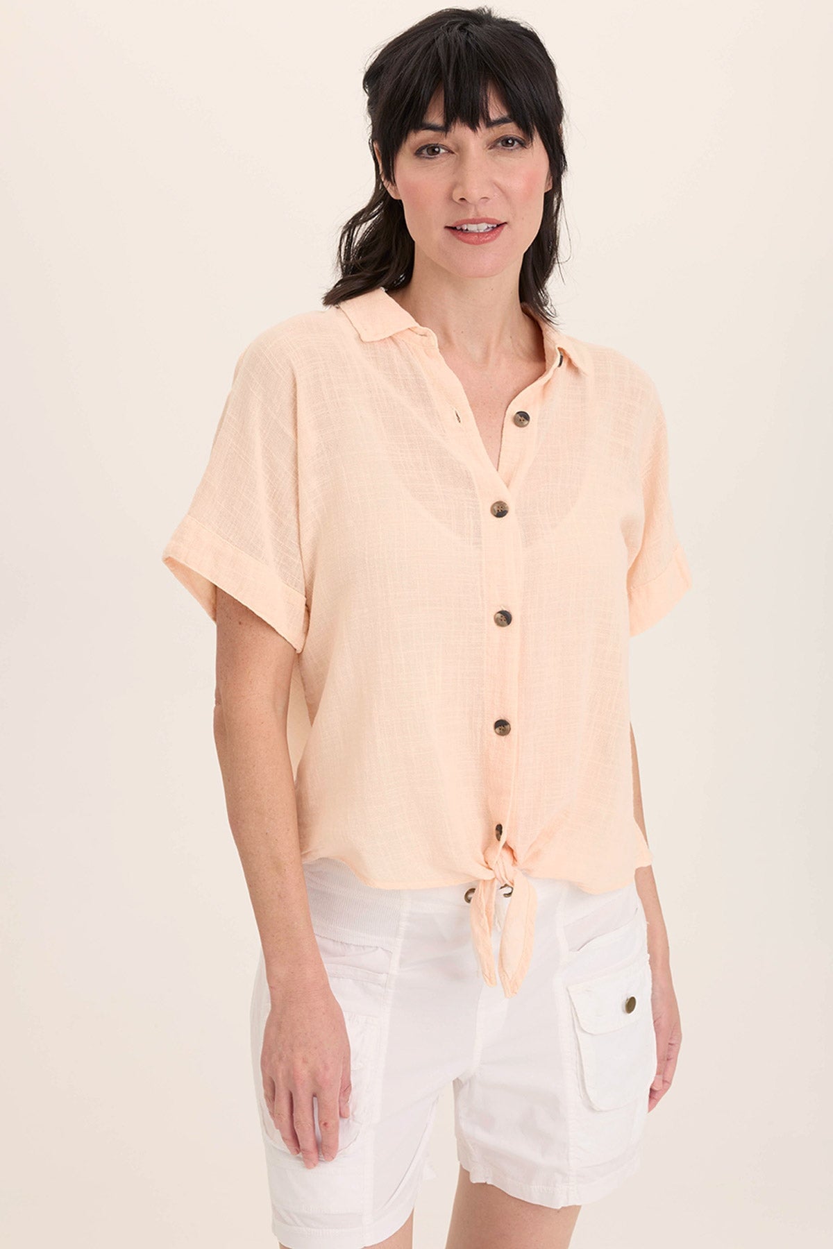 Teagan Gauze Tie Up Top - Women's Boho Chic Blouse for Summer, Beach, and Casual Outings
