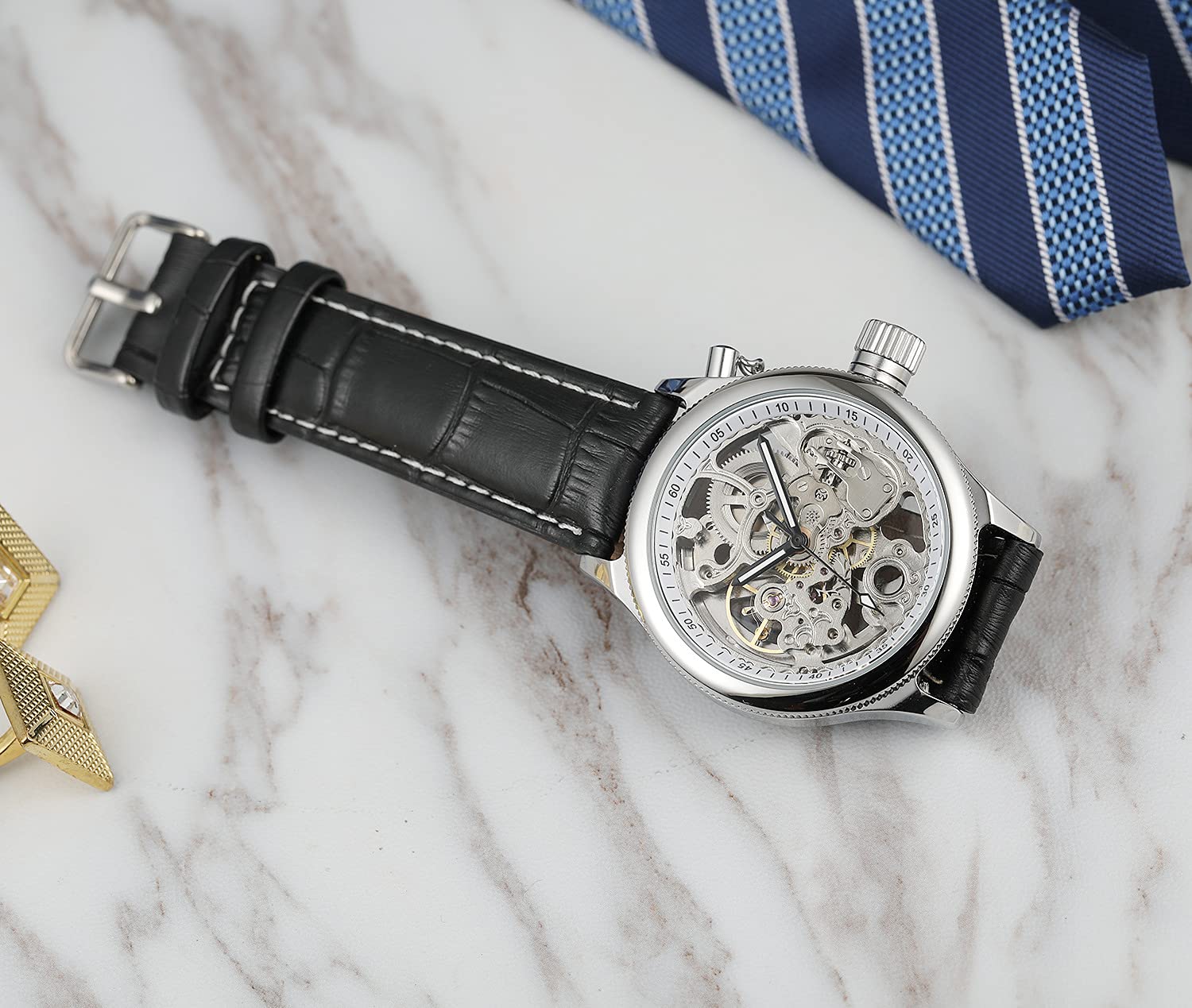 Gosasa Unique Men's Automatic Watch - Transparent Skeleton Dial, Stainless Steel Case, Waterproof - Perfect for Business, Casual & Formal Occasions